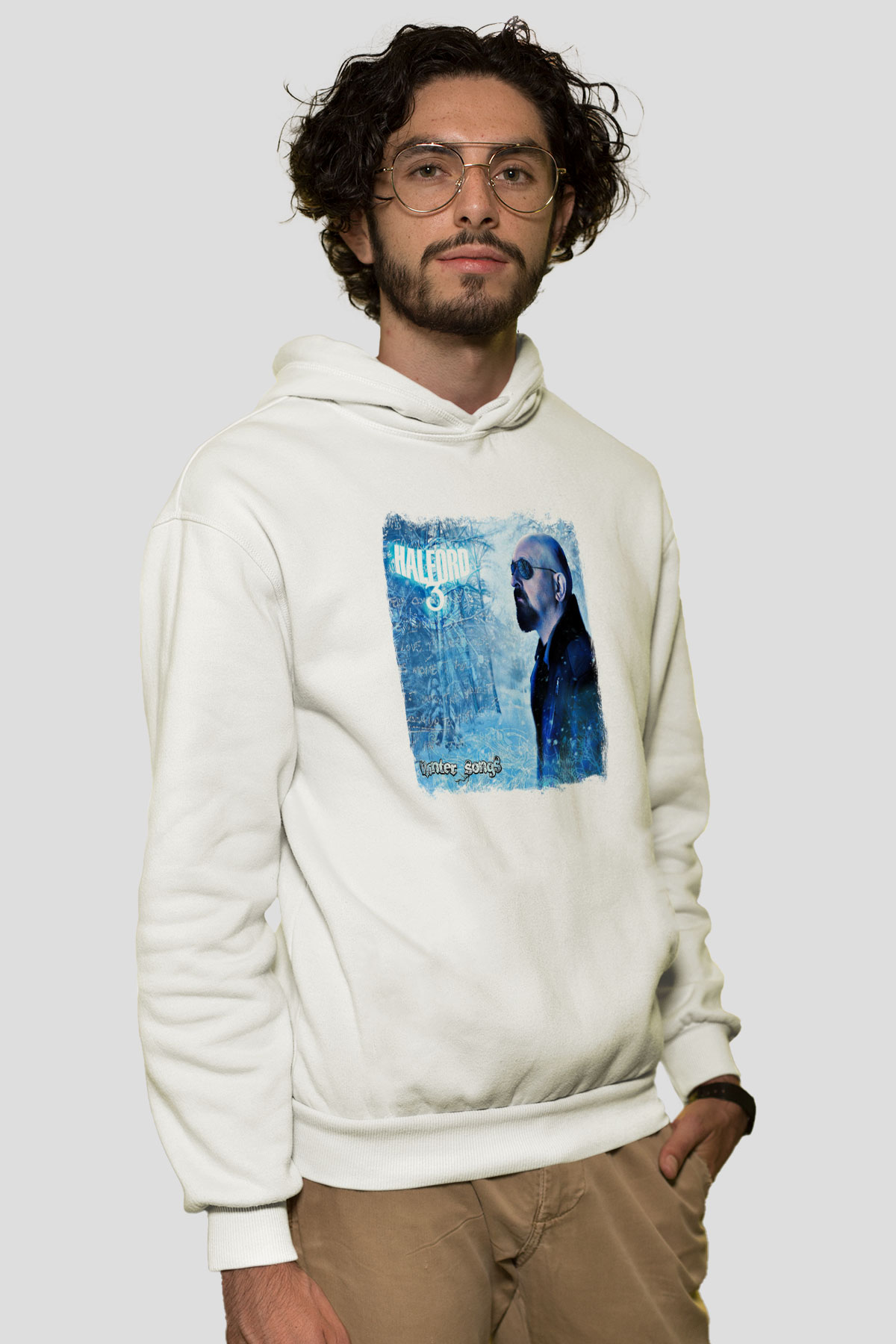 Halford Baskılı Unisex Beyaz Hoodie