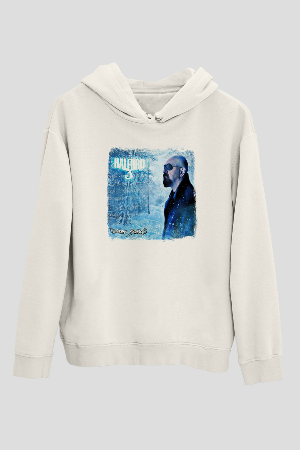 Halford Baskılı Unisex Beyaz Hoodie