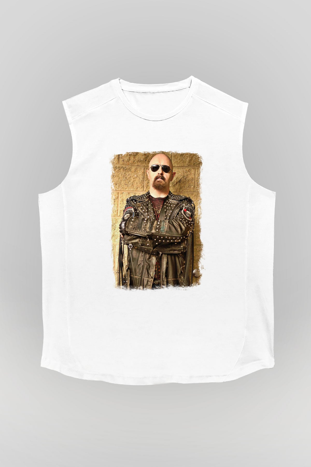 Halford Baskılı Unisex Beyaz Kolsuz Tişört