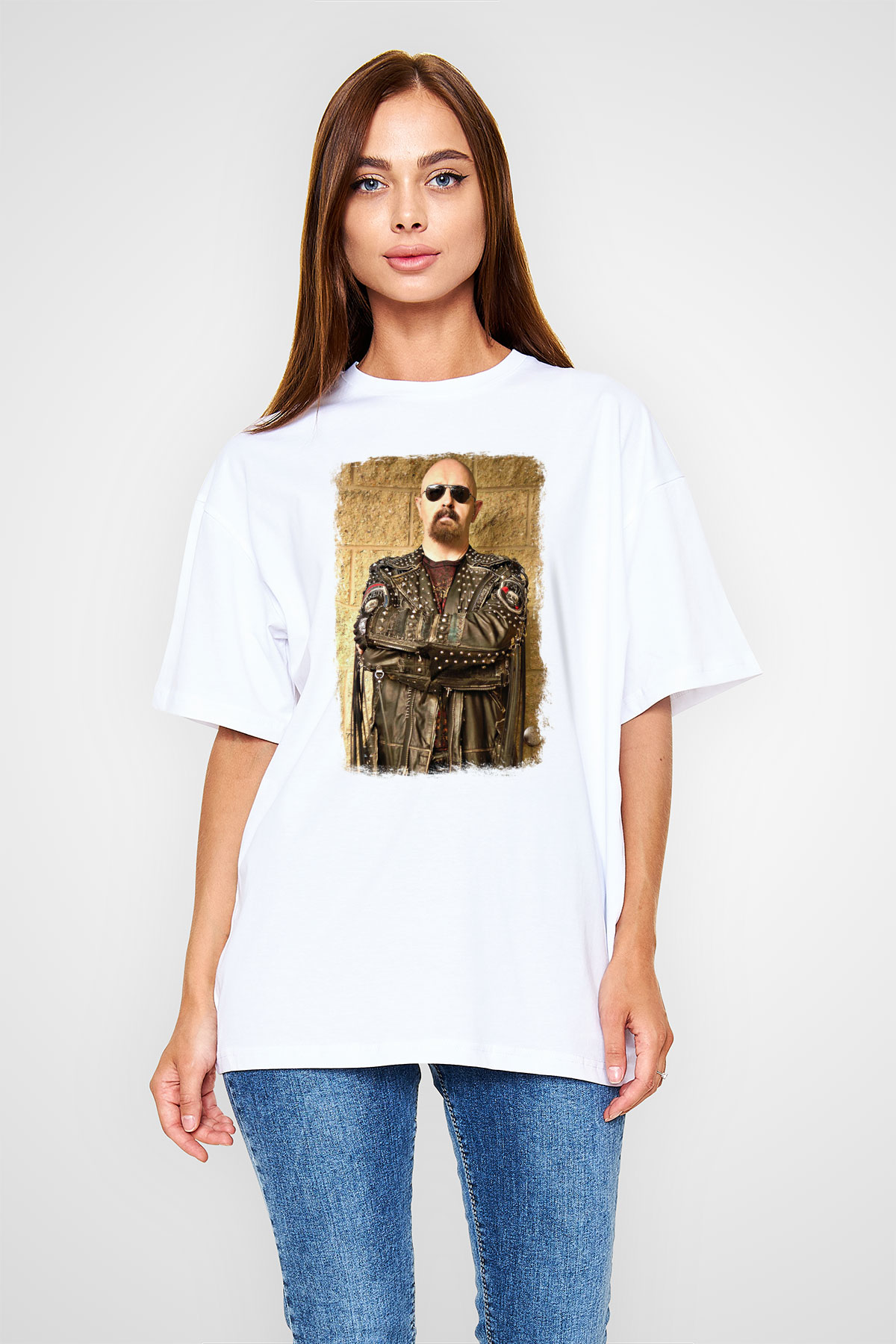 Halford Baskılı Unisex Beyaz Oversize Tişört