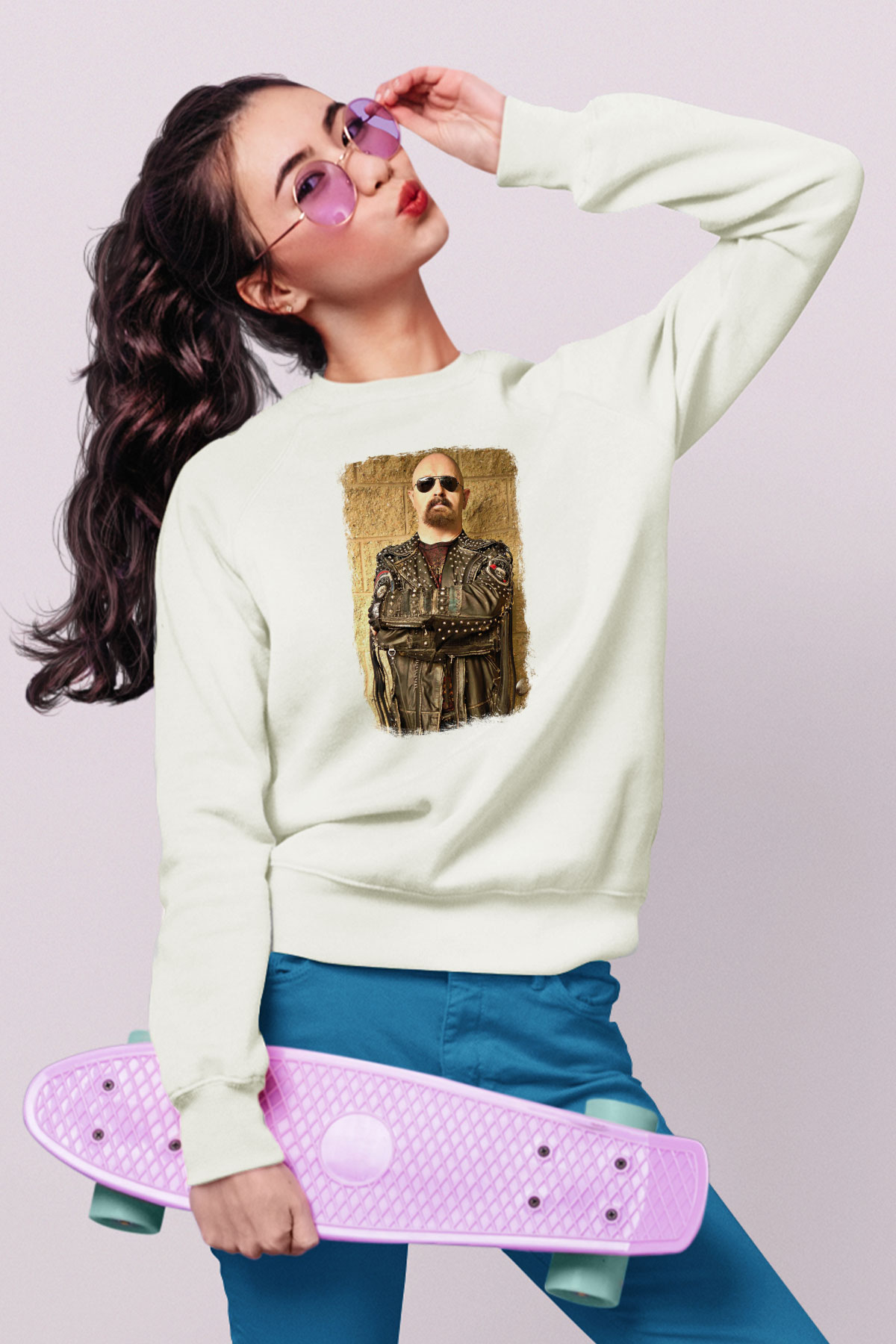 Halford Baskılı Unisex Beyaz Sweatshirt