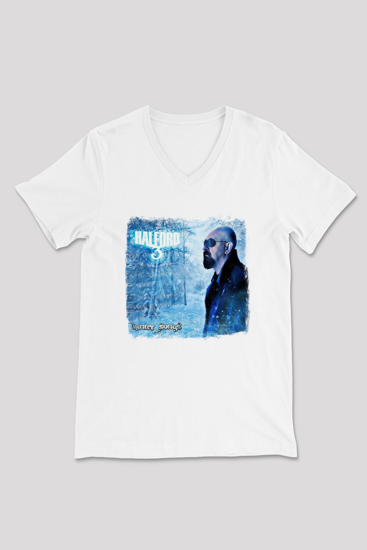 Halford Baskılı Unisex Beyaz V Yaka Tişört