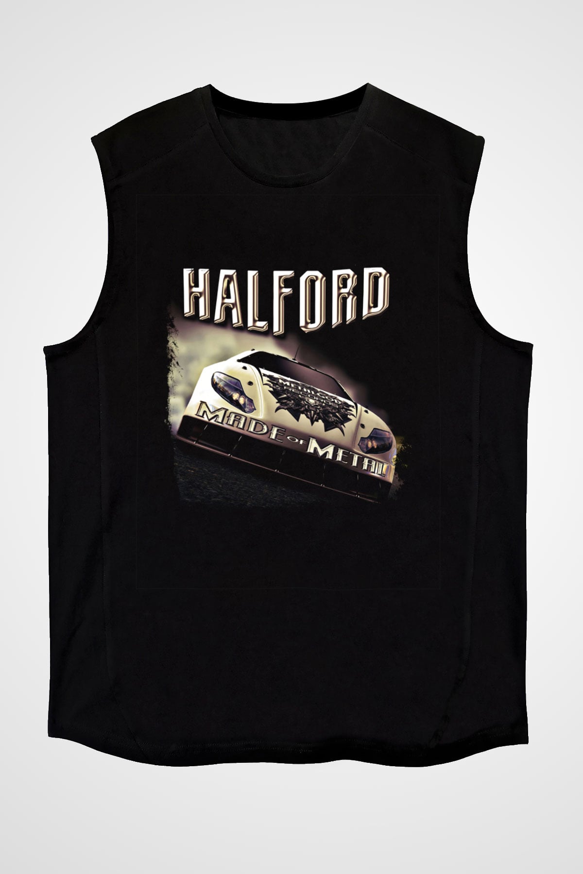 Halford Baskılı Unisex Siyah Kolsuz Tişört