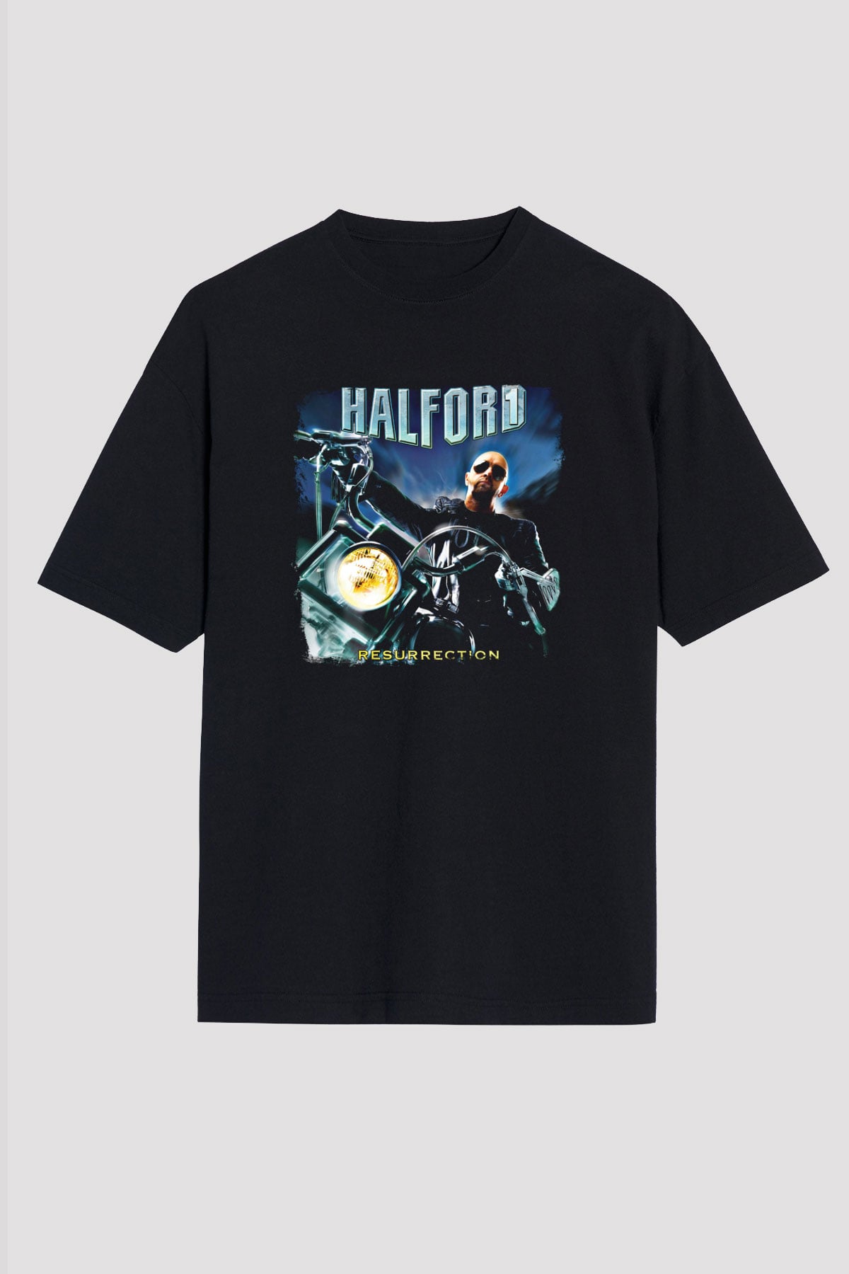 Halford Baskılı Unisex Siyah Oversize Tişört