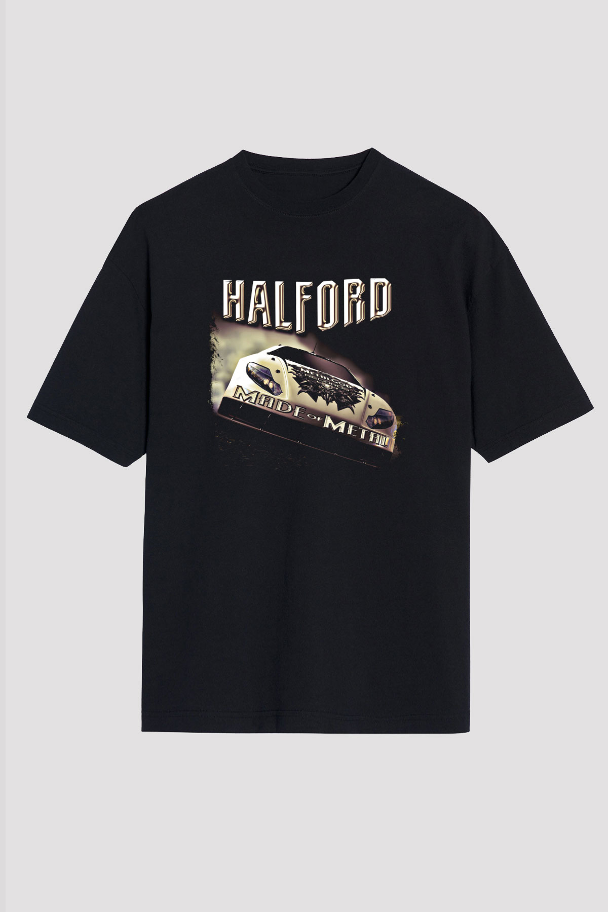 Halford Baskılı Unisex Siyah Oversize Tişört