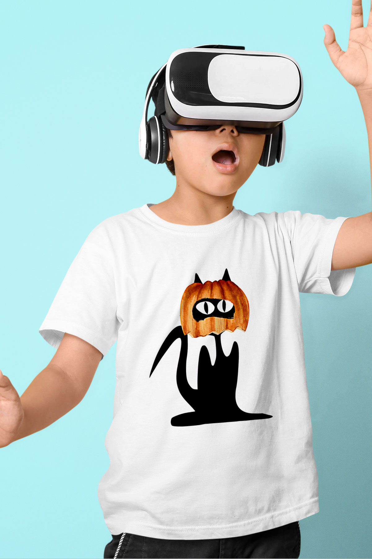 Halloween Baskılı Beyaz Unisex Beyaz Çocuk Tişört - Tshirt