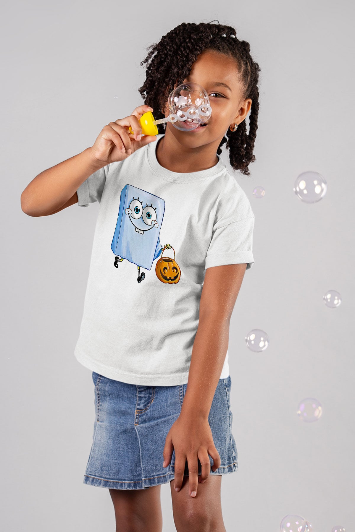 Halloween Baskılı Beyaz Unisex Beyaz Çocuk Tişört - Tshirt