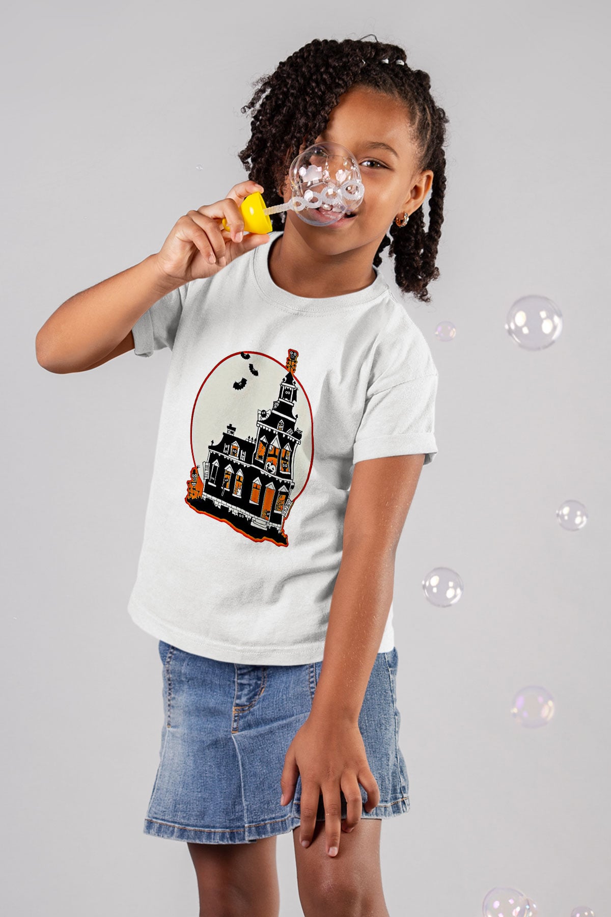 Halloween Baskılı Beyaz Unisex Beyaz Çocuk Tişört - Tshirt