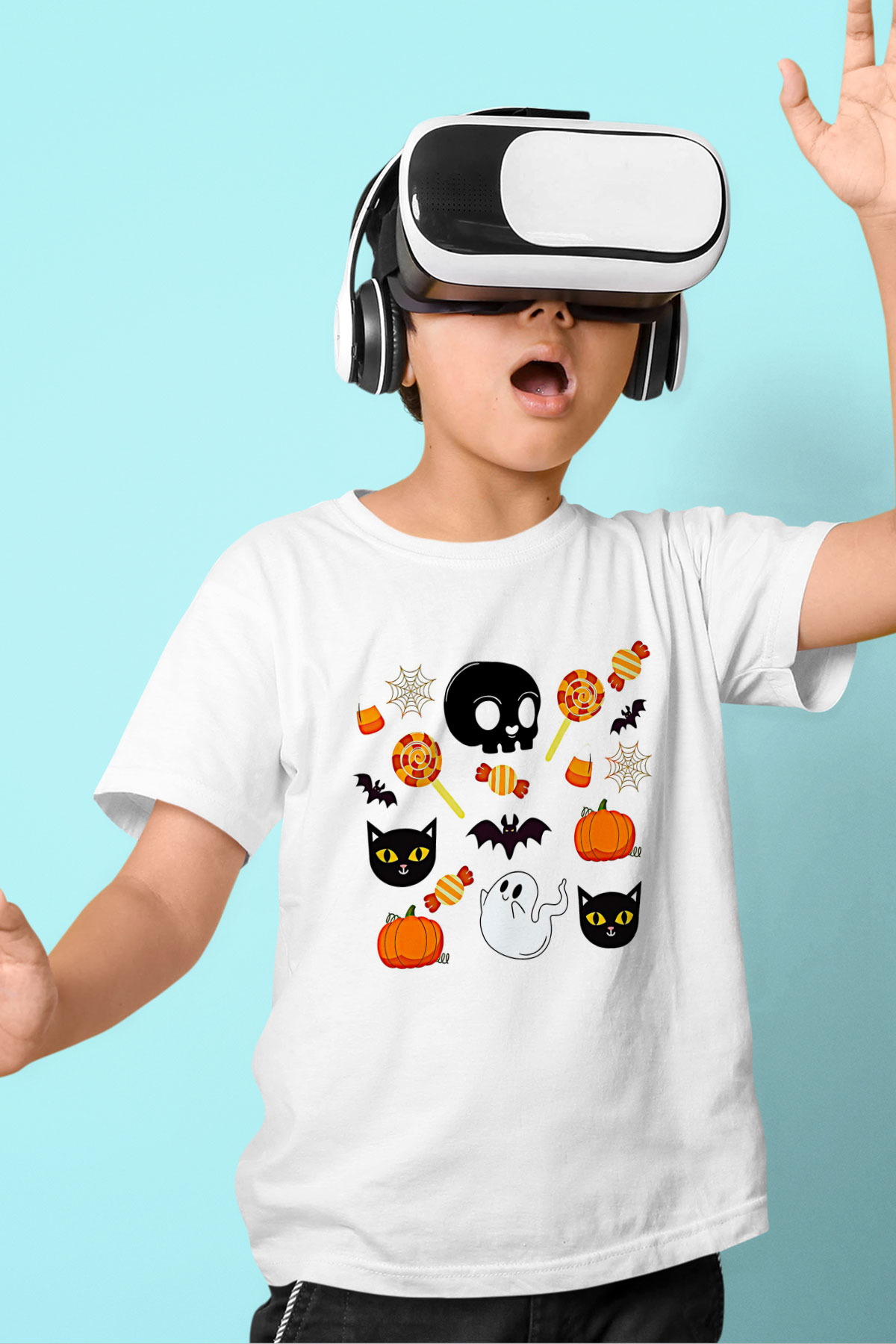 Halloween Baskılı Beyaz Unisex Beyaz Çocuk Tişört - Tshirt