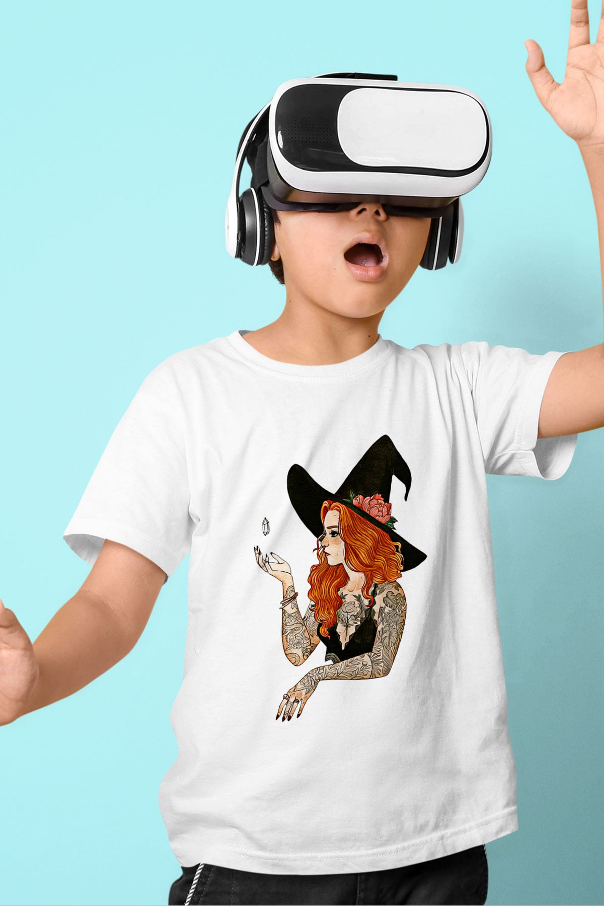Halloween Baskılı Beyaz Unisex Beyaz Çocuk Tişört - Tshirt
