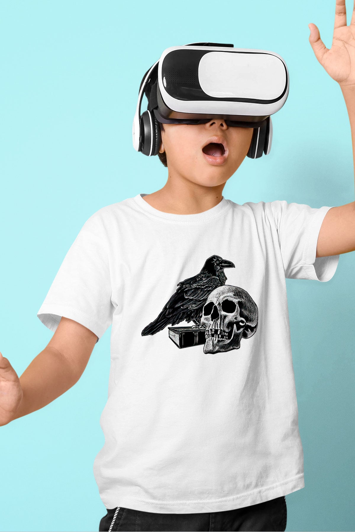 Halloween Baskılı Beyaz Unisex Beyaz Çocuk Tişört - Tshirt