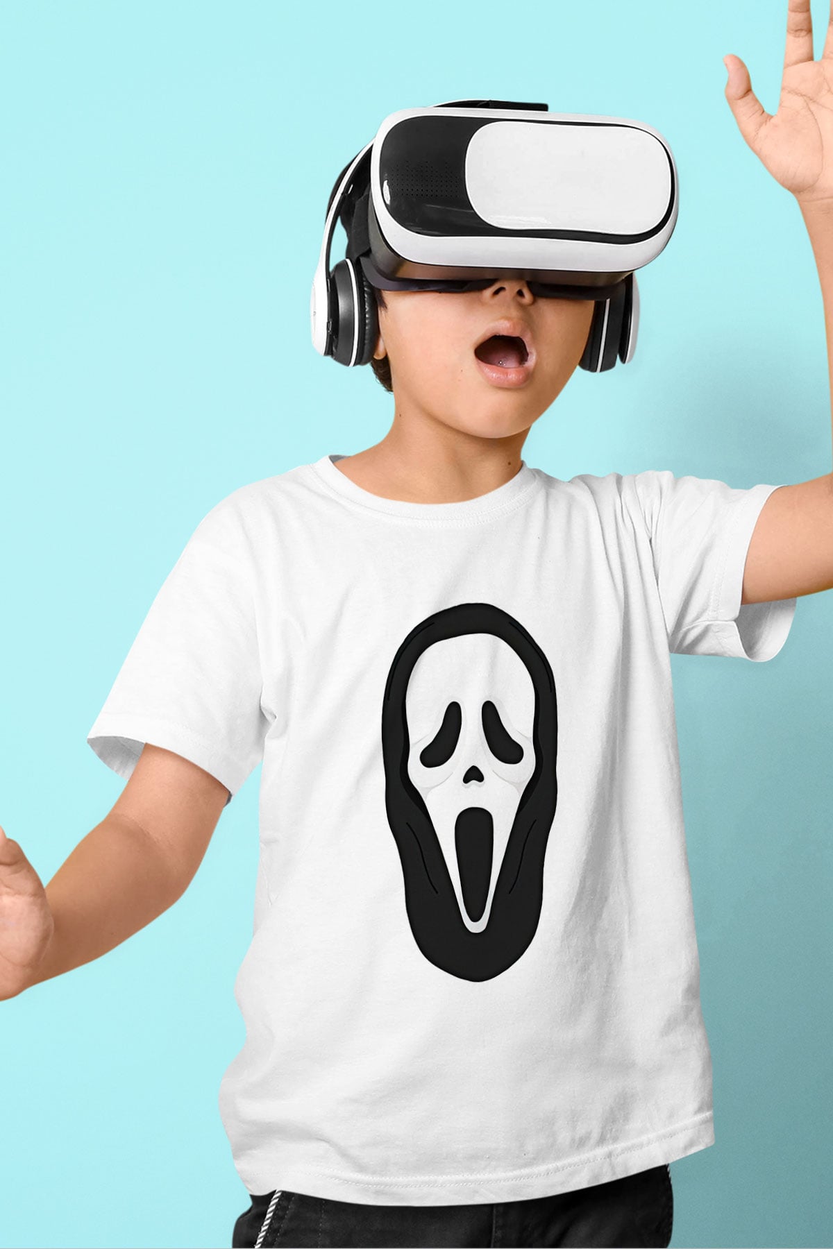 Halloween Baskılı Beyaz Unisex Beyaz Çocuk Tişört - Tshirt