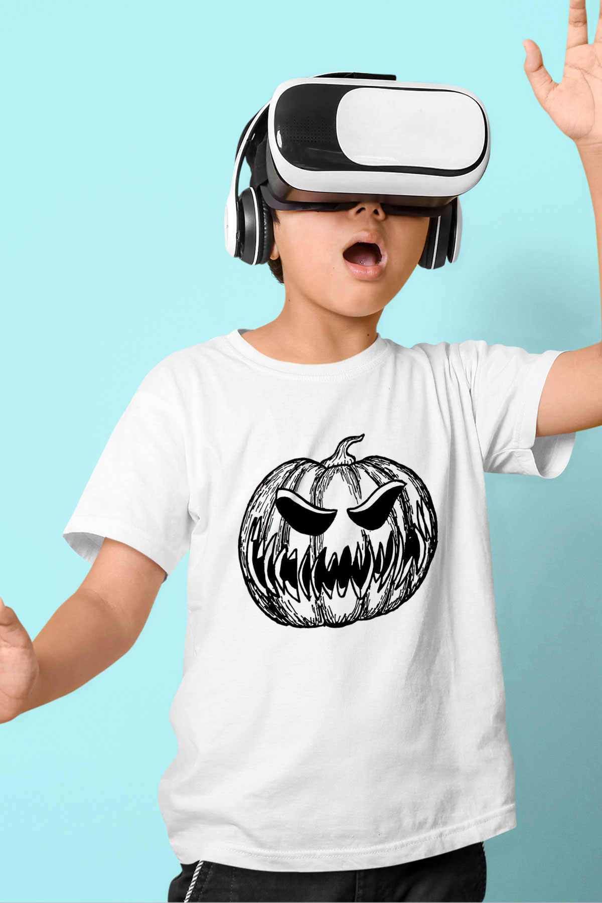 Halloween Baskılı Beyaz Unisex Beyaz Çocuk Tişört - Tshirt