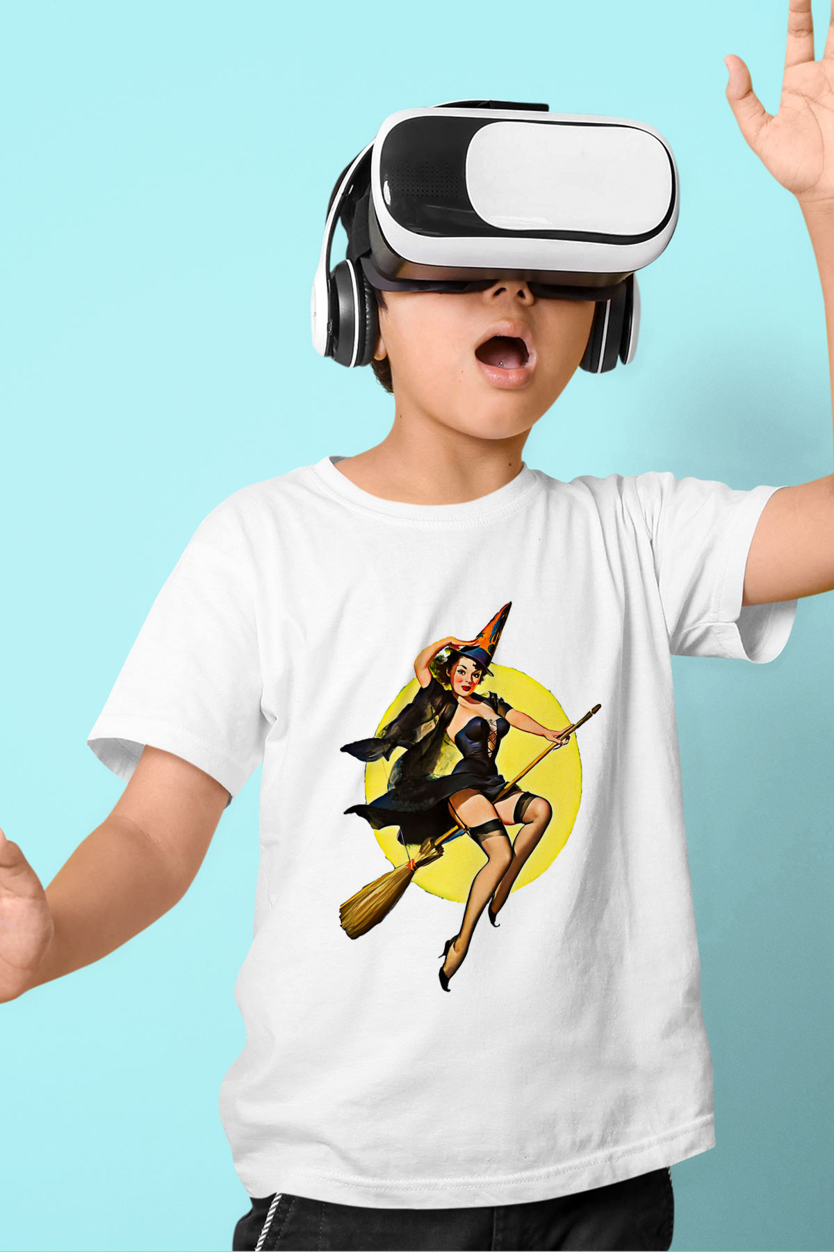 Halloween Baskılı Beyaz Unisex Beyaz Çocuk Tişört - Tshirt