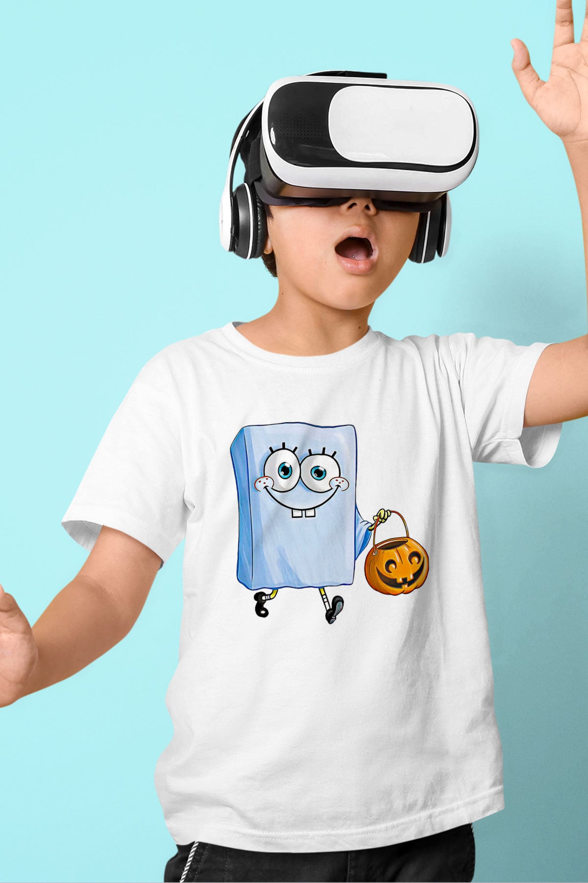 Halloween Baskılı Beyaz Unisex Beyaz Çocuk Tişört - Tshirt