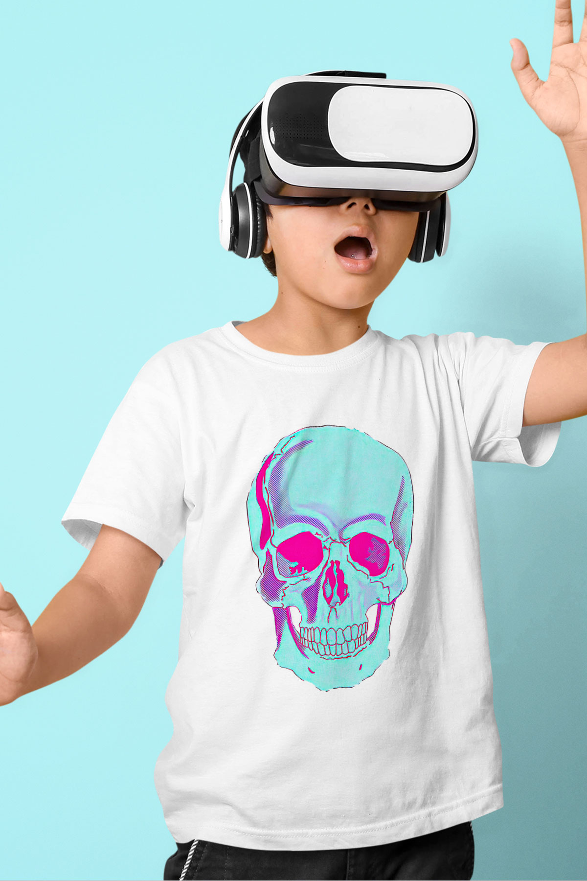 Halloween Baskılı Beyaz Unisex Beyaz Çocuk Tişört - Tshirt