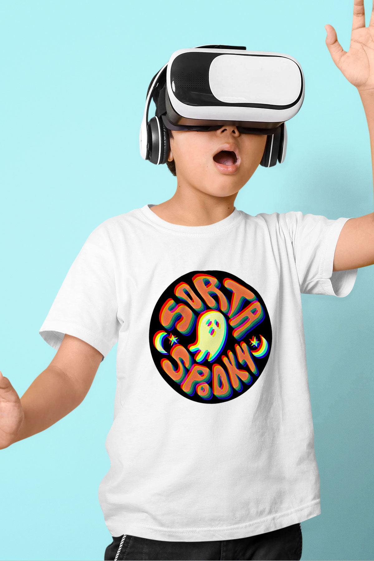Halloween Baskılı Beyaz Unisex Beyaz Çocuk Tişört - Tshirt