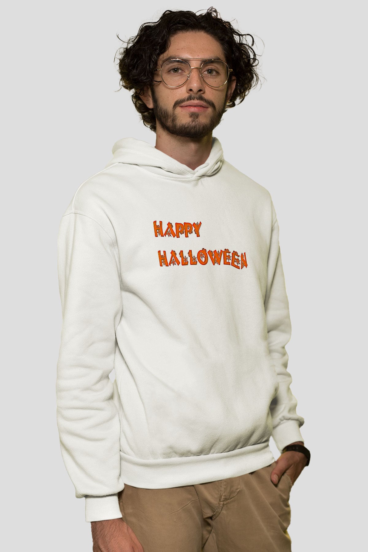 Halloween Baskılı Beyaz Unisex Hoodie