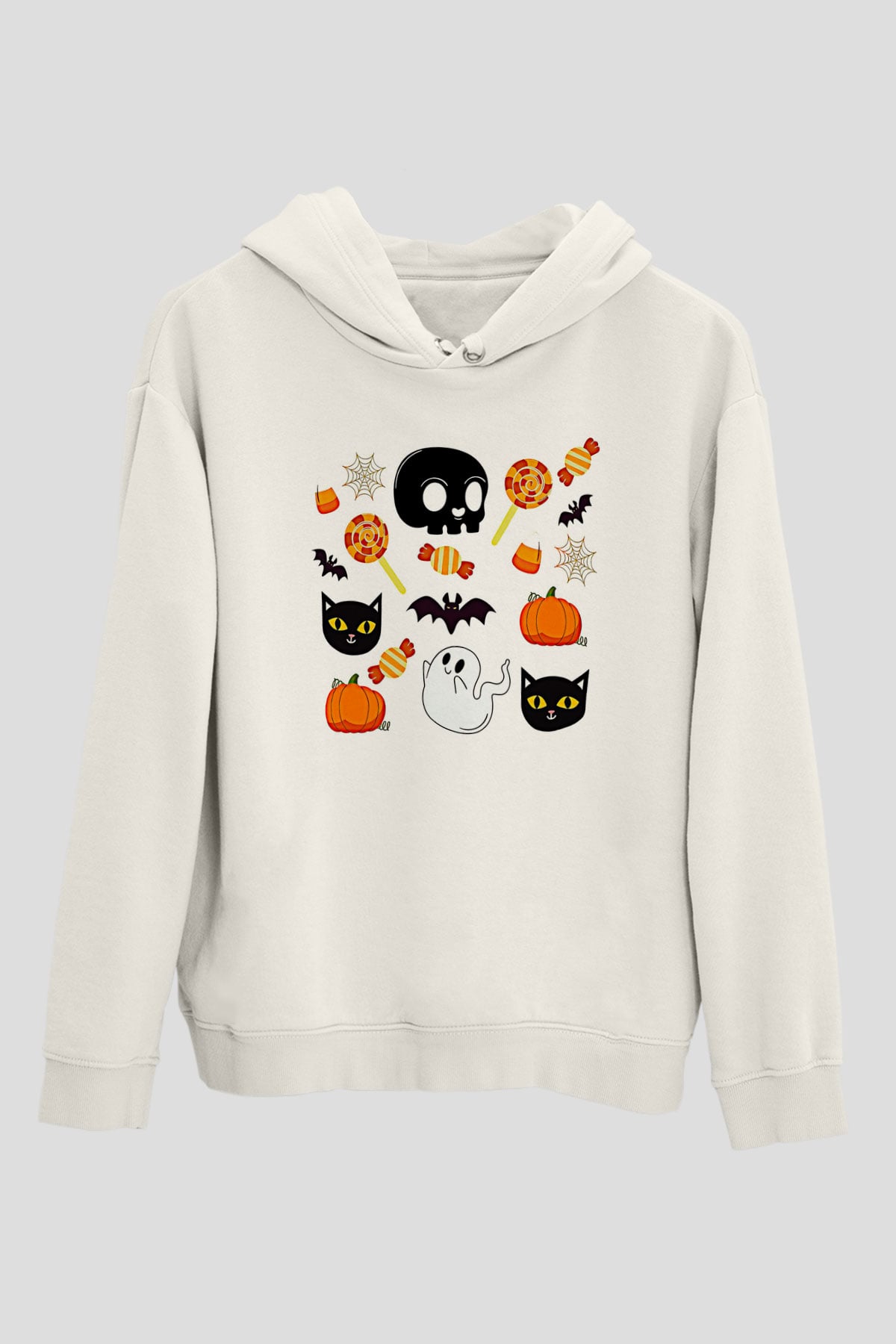 Halloween Baskılı Beyaz Unisex Hoodie