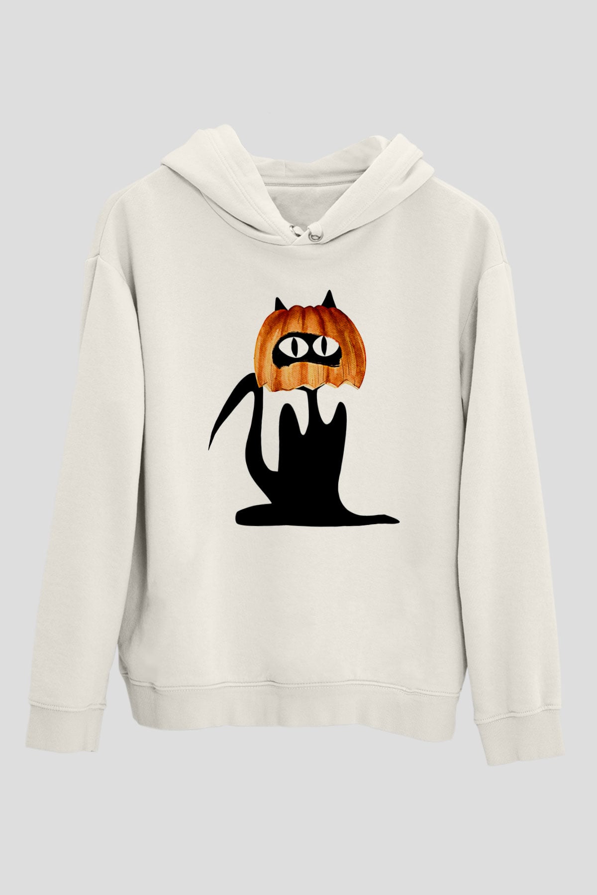 Halloween Baskılı Beyaz Unisex Hoodie