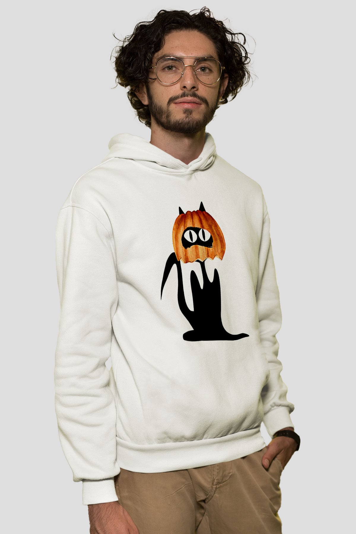 Halloween Baskılı Beyaz Unisex Hoodie