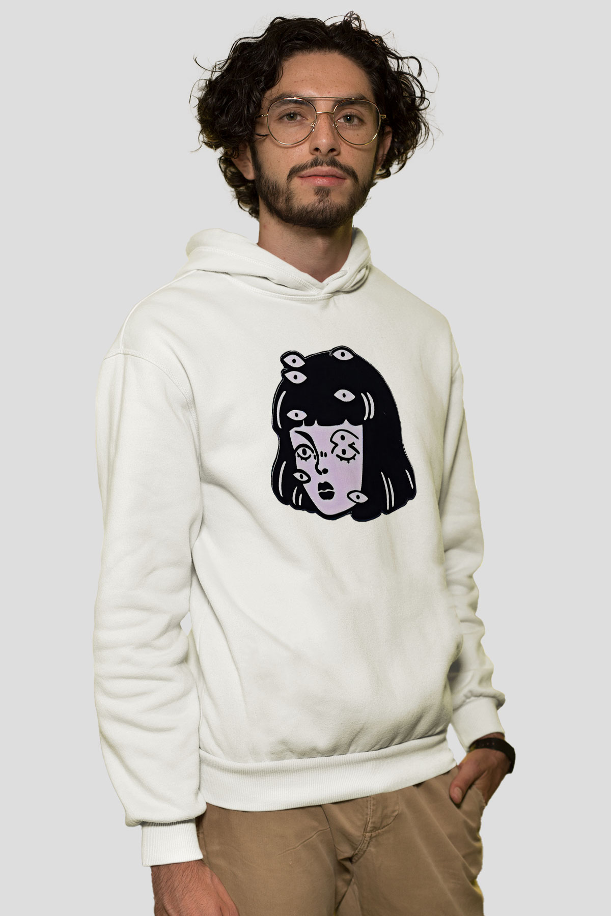 Halloween Baskılı Beyaz Unisex Kapüşonlu Sweatshirt