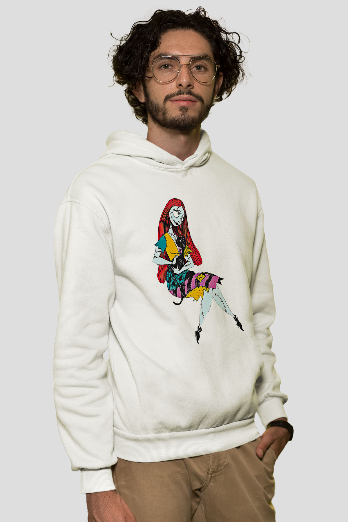 Halloween Baskılı Beyaz Unisex Kapüşonlu Sweatshirt