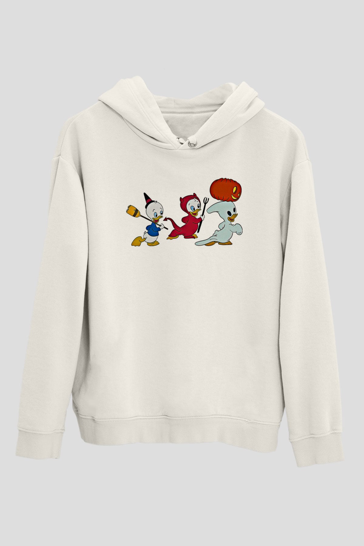 Halloween Baskılı Beyaz Unisex Kapüşonlu Sweatshirt