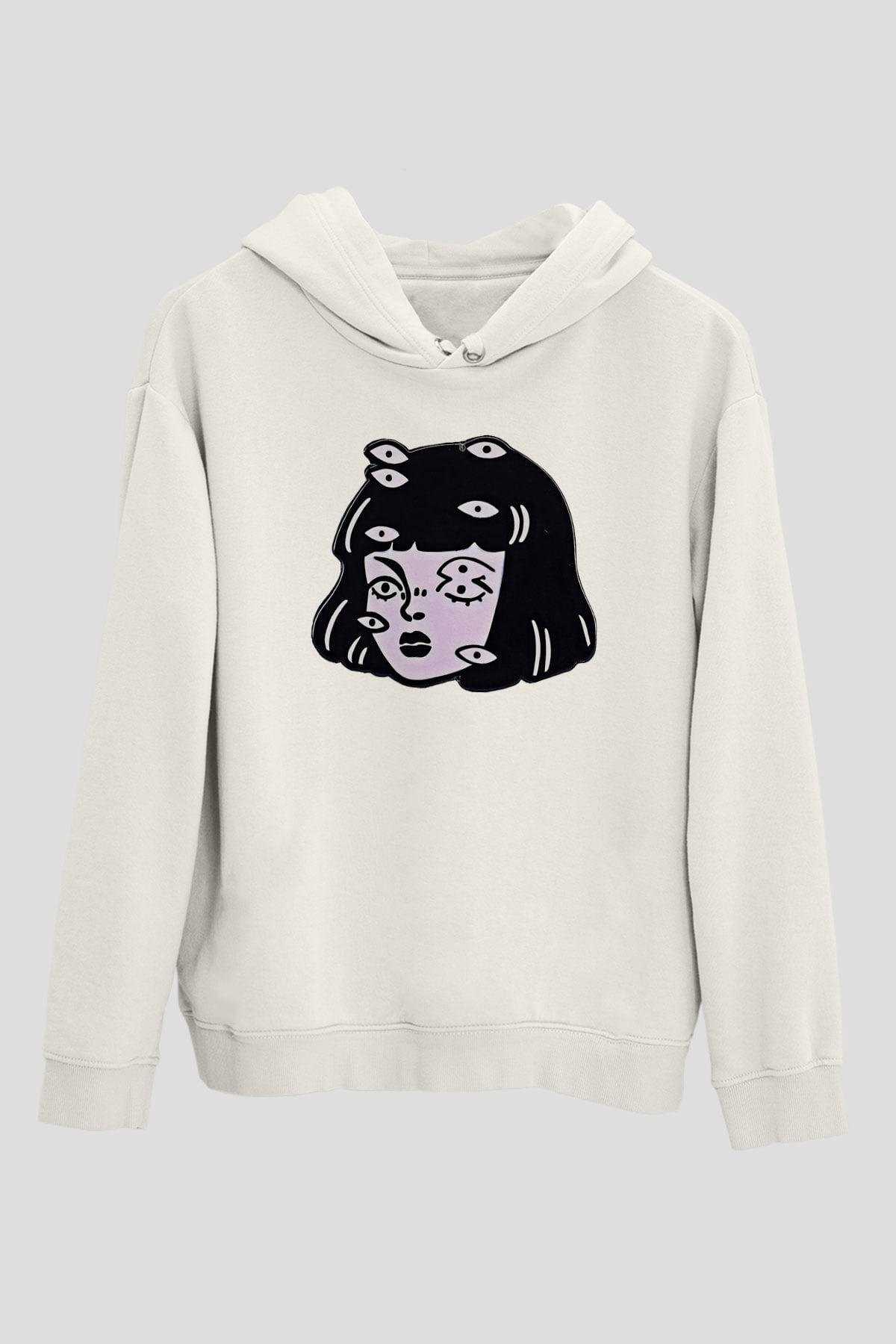 Halloween Baskılı Beyaz Unisex Kapüşonlu Sweatshirt
