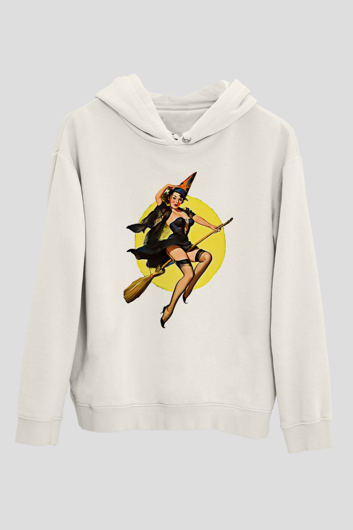 Halloween Baskılı Beyaz Unisex Kapüşonlu Sweatshirt