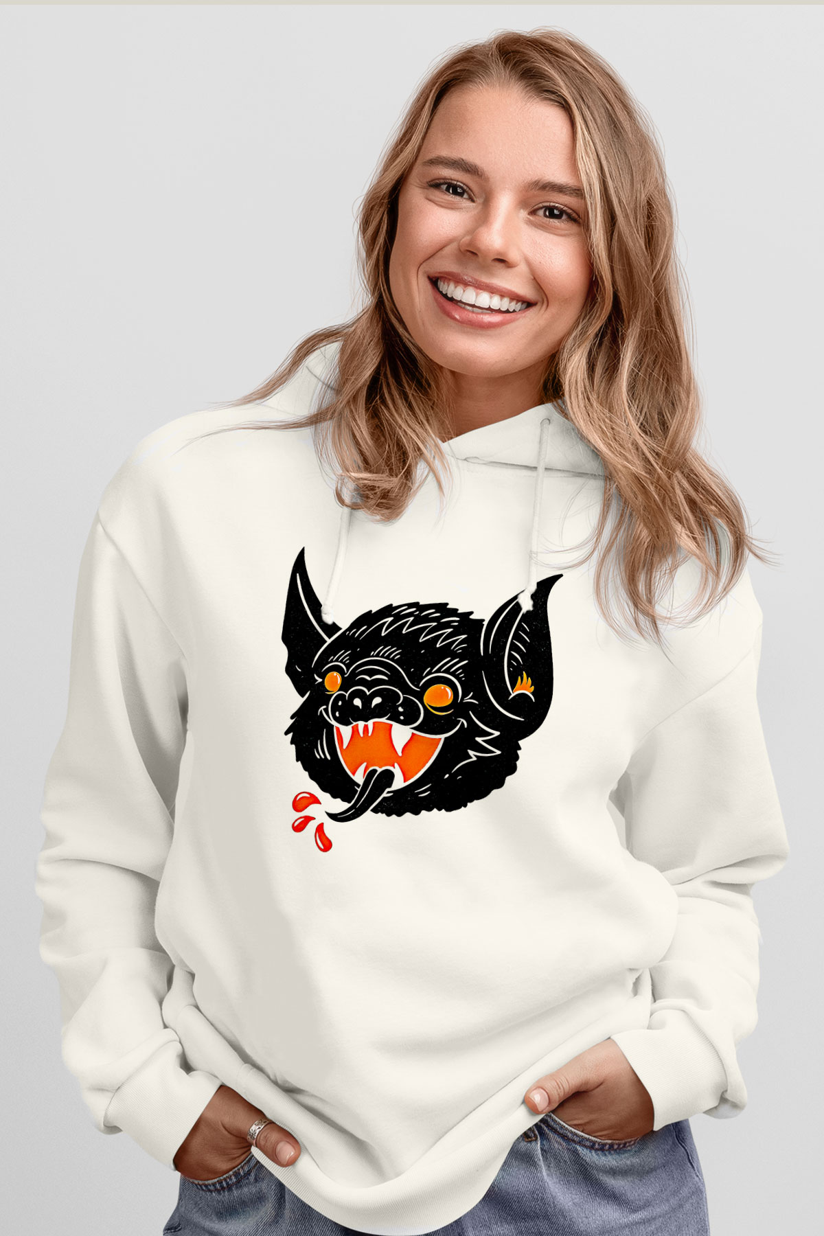 Halloween Baskılı Beyaz Unisex Kapüşonlu Sweatshirt