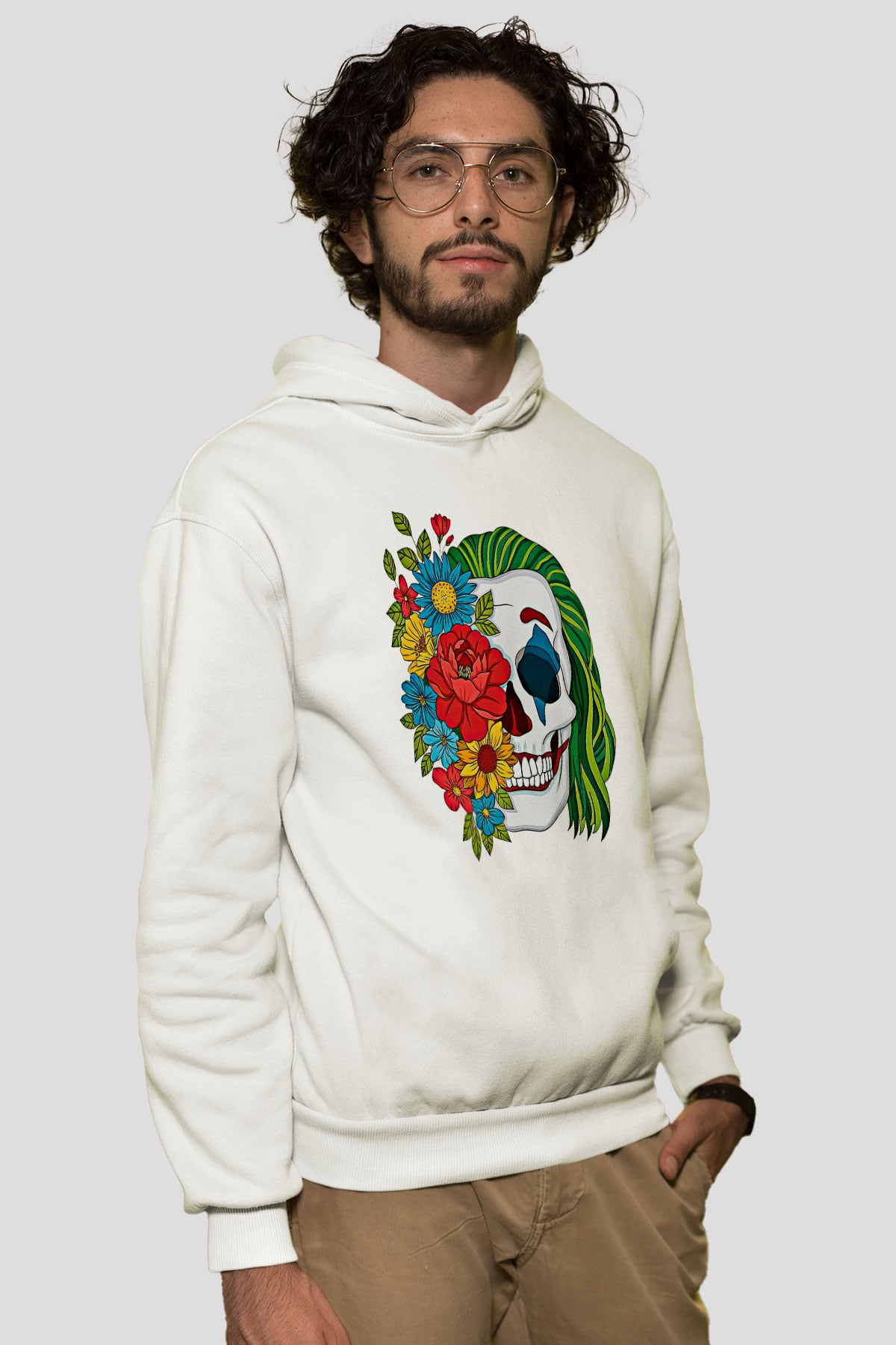 Halloween Baskılı Beyaz Unisex Kapüşonlu Sweatshirt