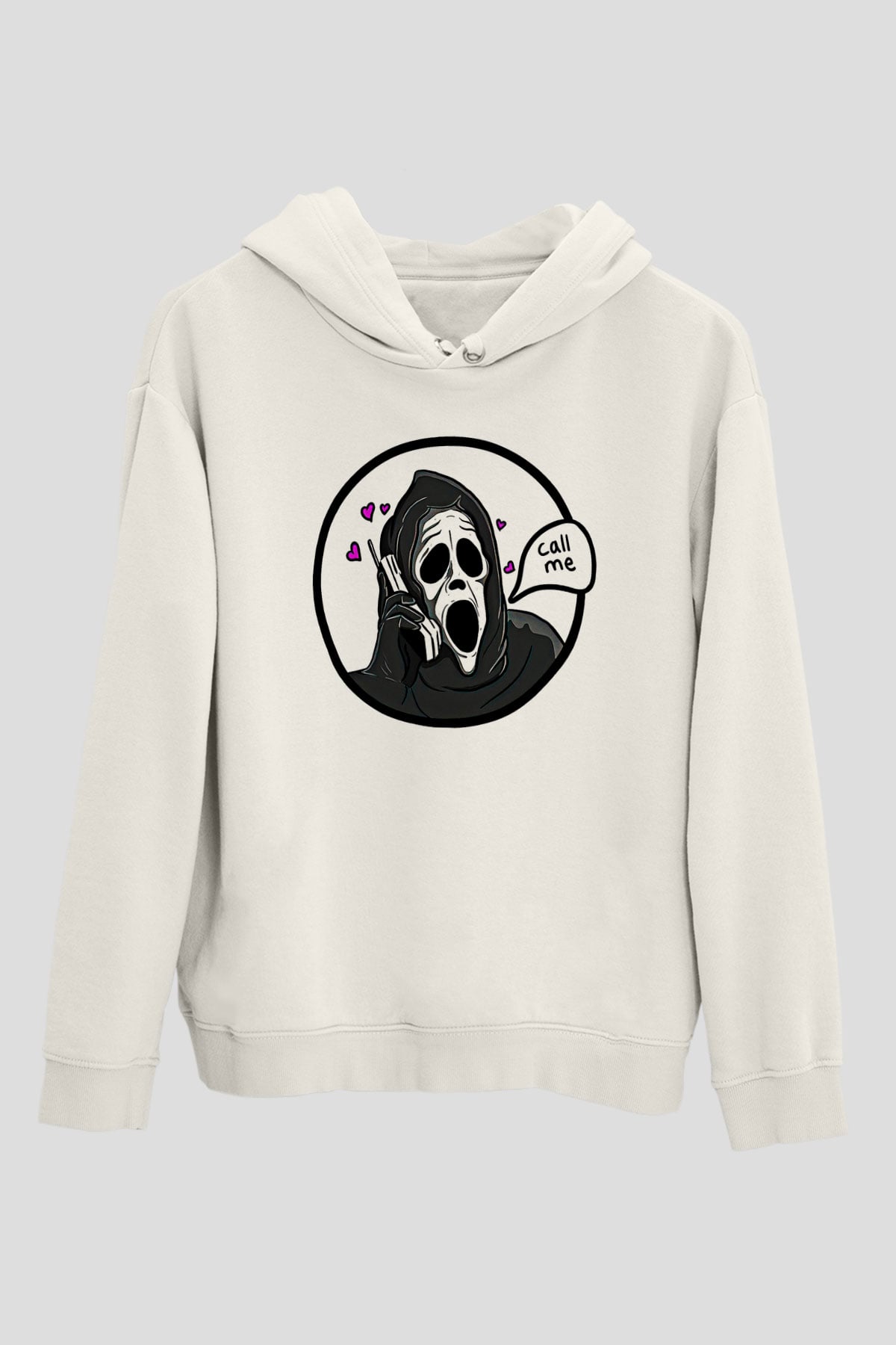 Halloween Baskılı Beyaz Unisex Kapüşonlu Sweatshirt
