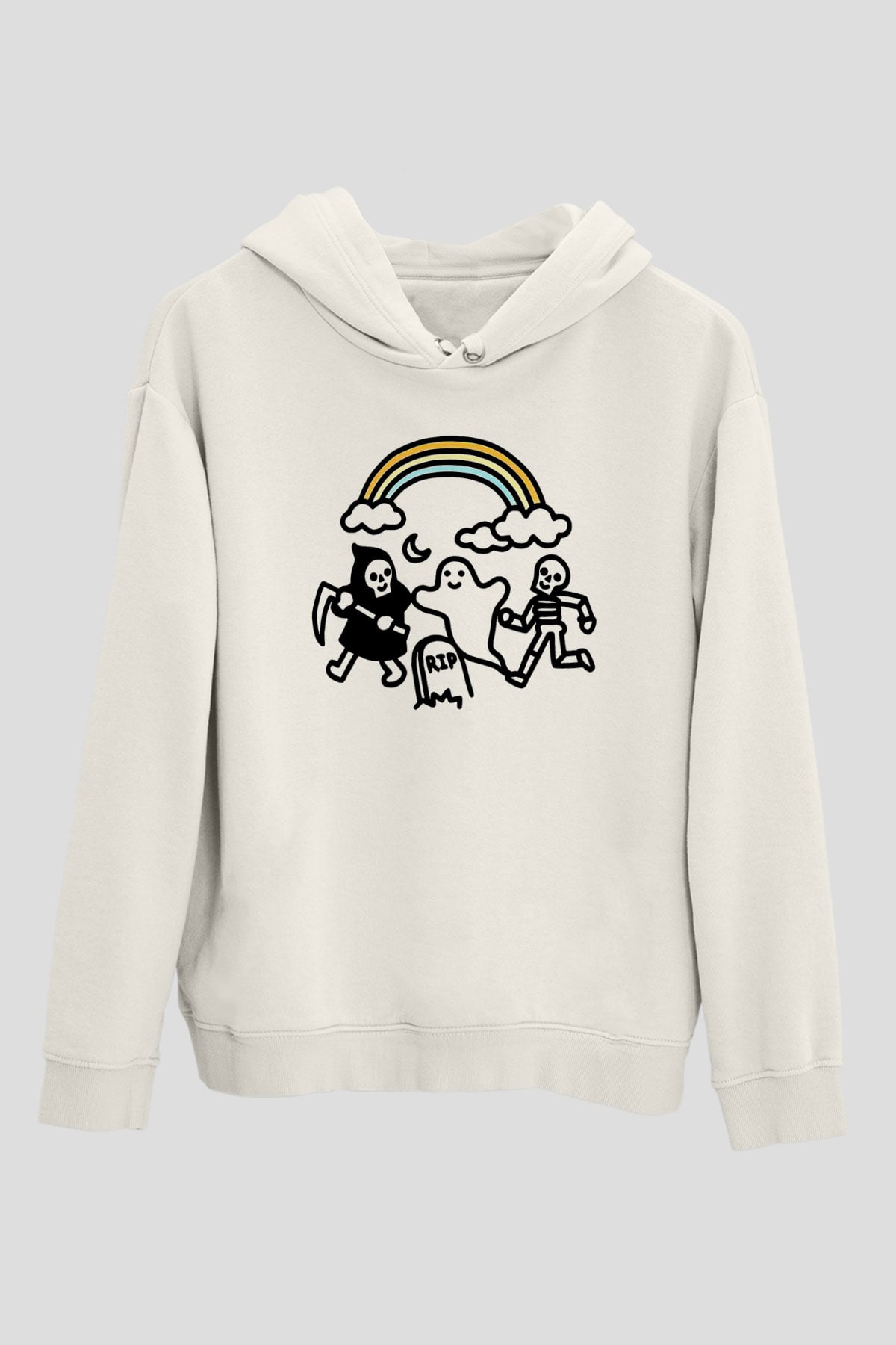 Halloween Baskılı Beyaz Unisex Kapüşonlu Sweatshirt