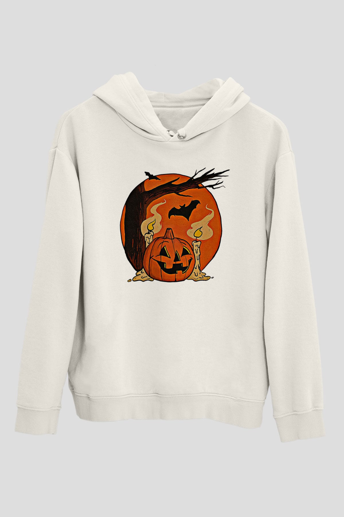Halloween Baskılı Beyaz Unisex Kapüşonlu Sweatshirt