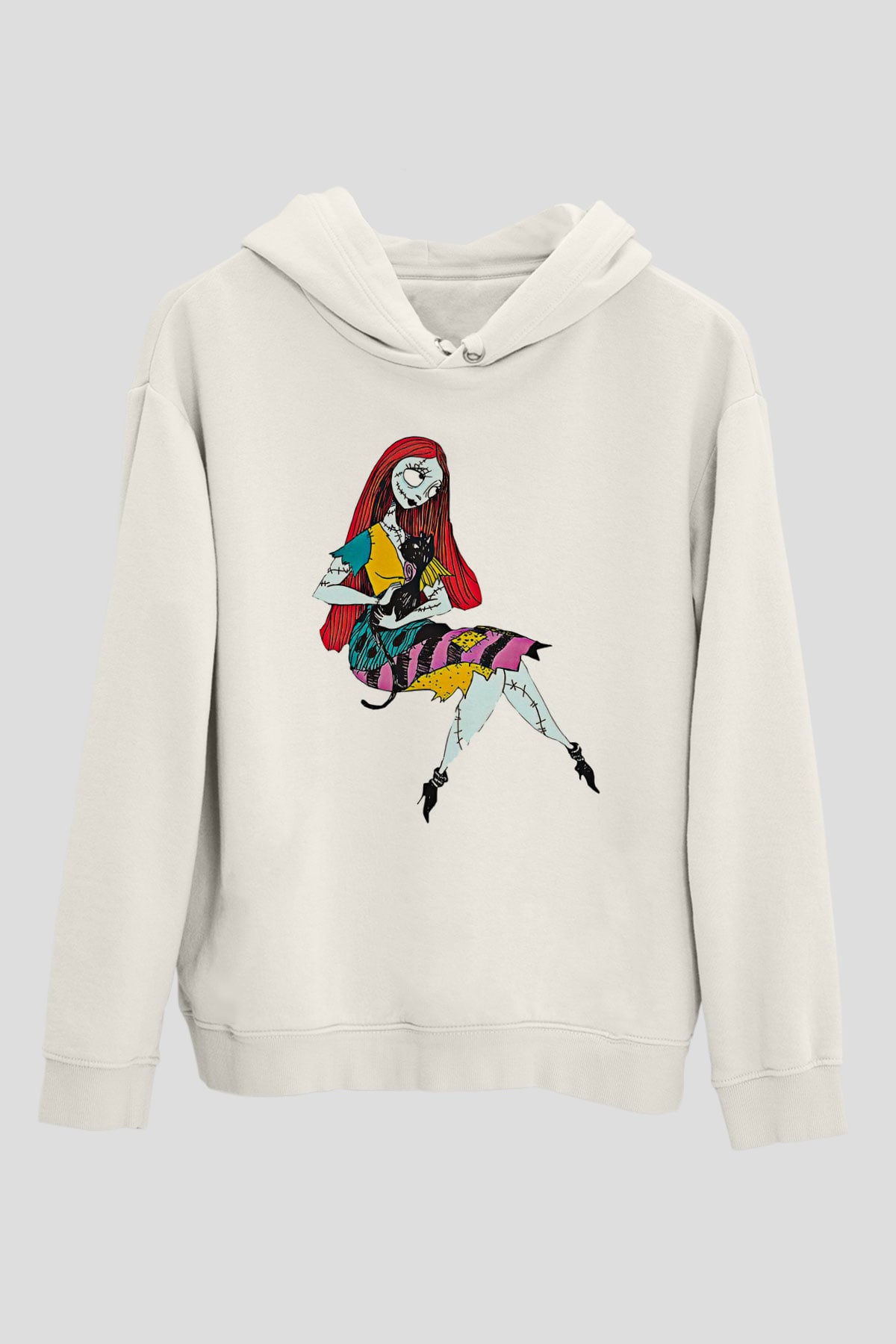 Halloween Baskılı Beyaz Unisex Kapüşonlu Sweatshirt
