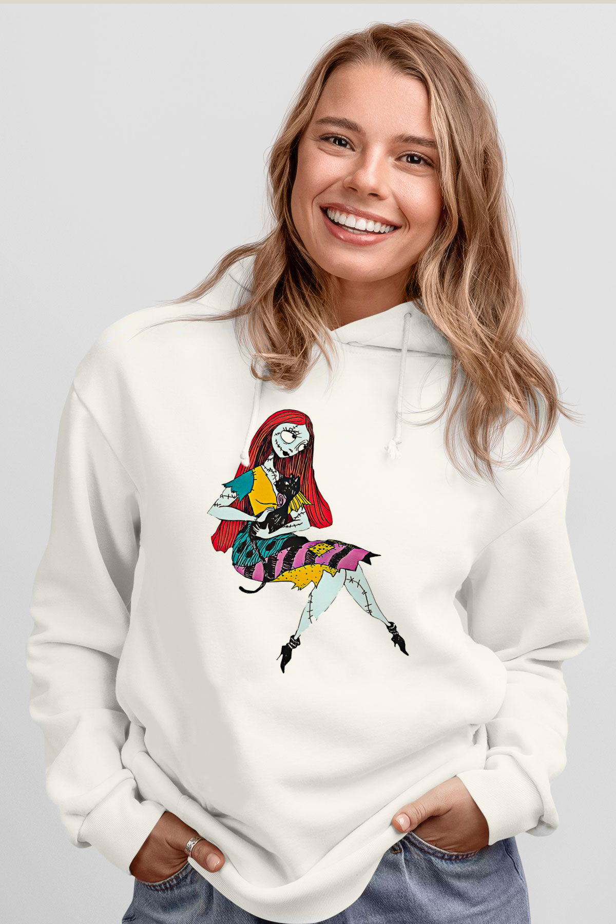 Halloween Baskılı Beyaz Unisex Kapüşonlu Sweatshirt