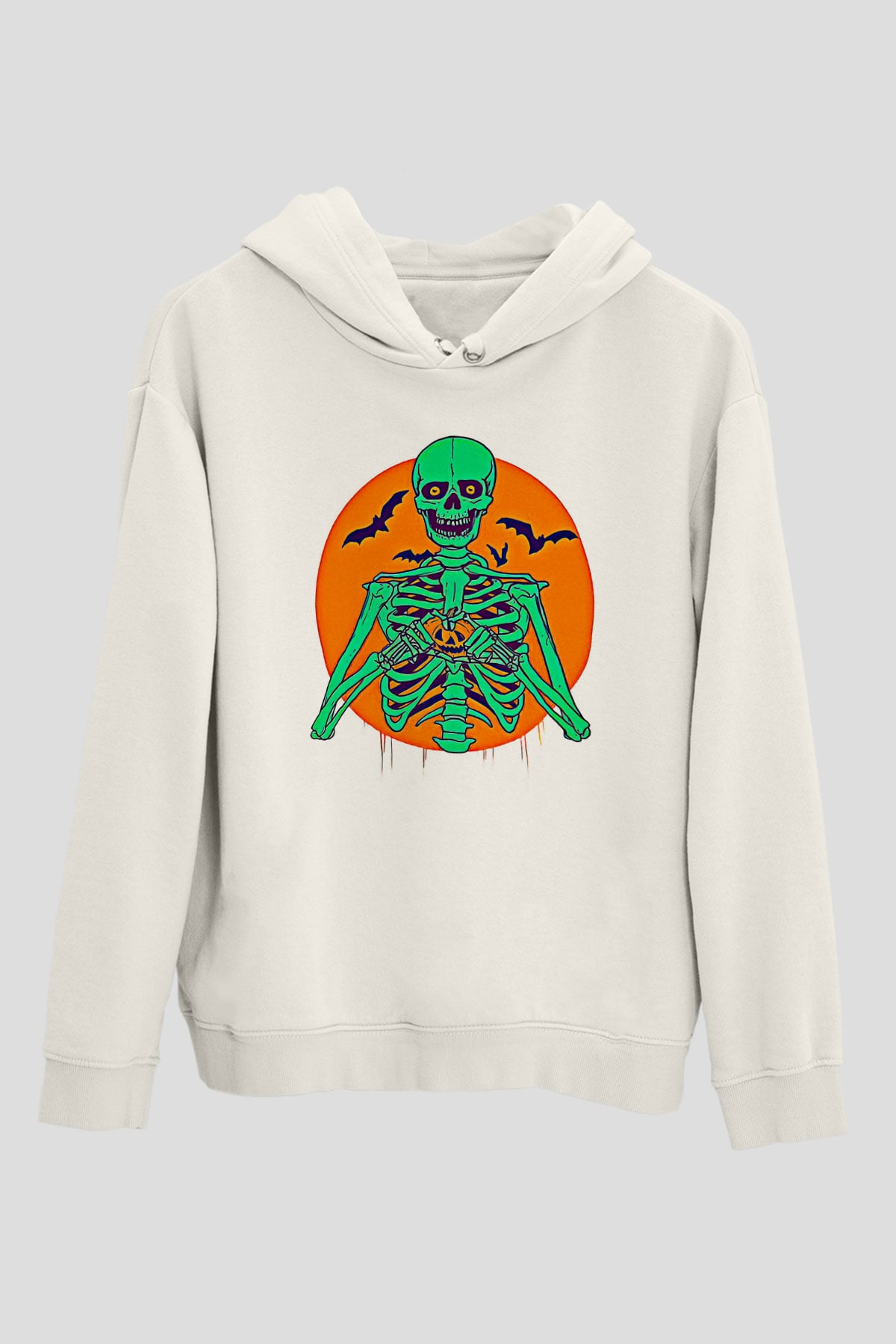 Halloween Baskılı Beyaz Unisex Kapüşonlu Sweatshirt
