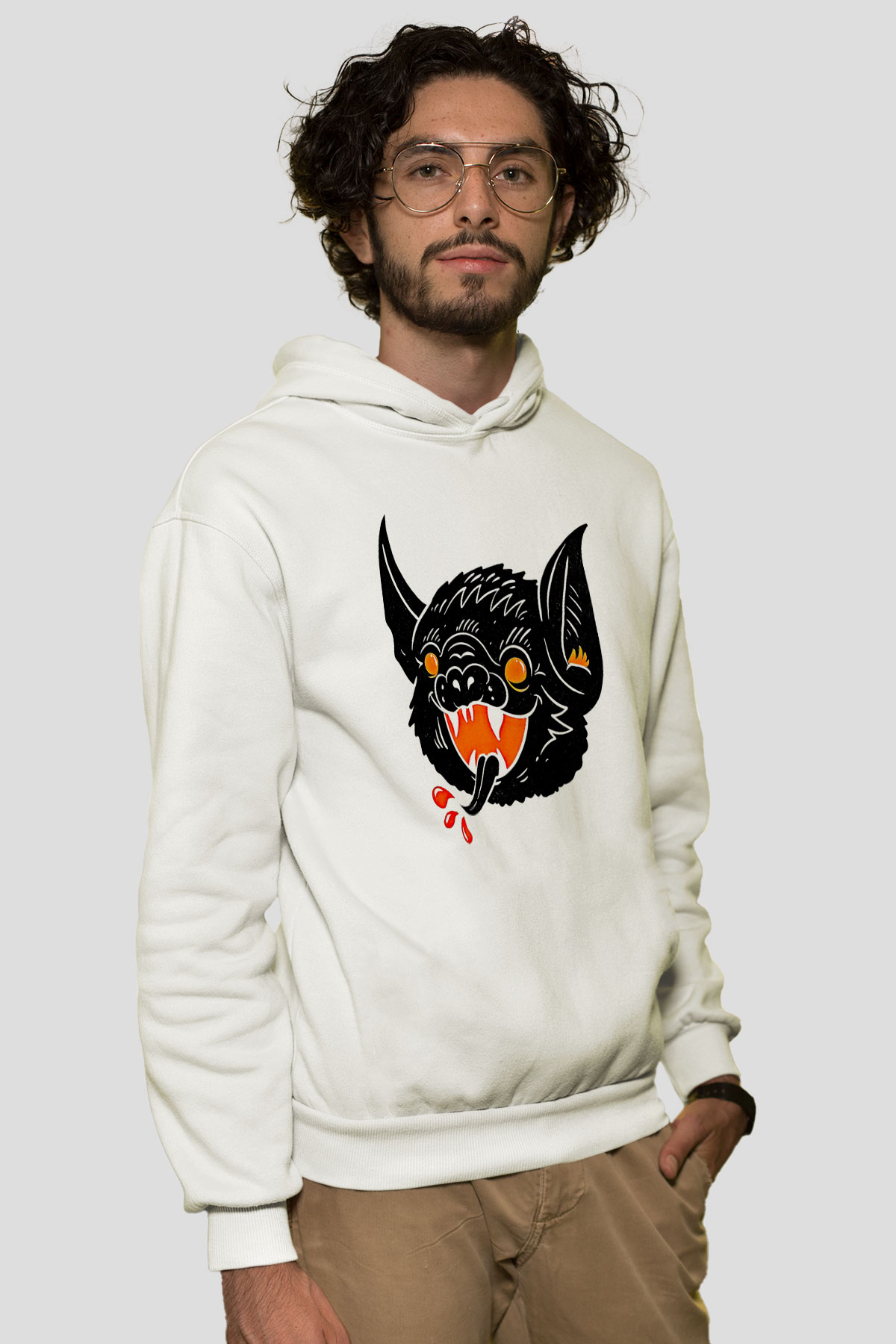 Halloween Baskılı Beyaz Unisex Kapüşonlu Sweatshirt