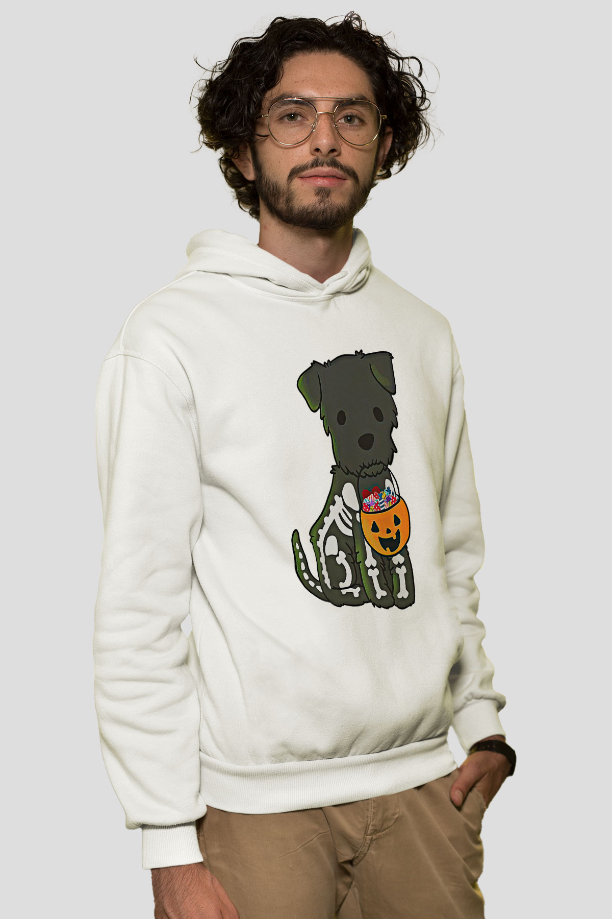 Halloween Baskılı Beyaz Unisex Kapüşonlu Sweatshirt