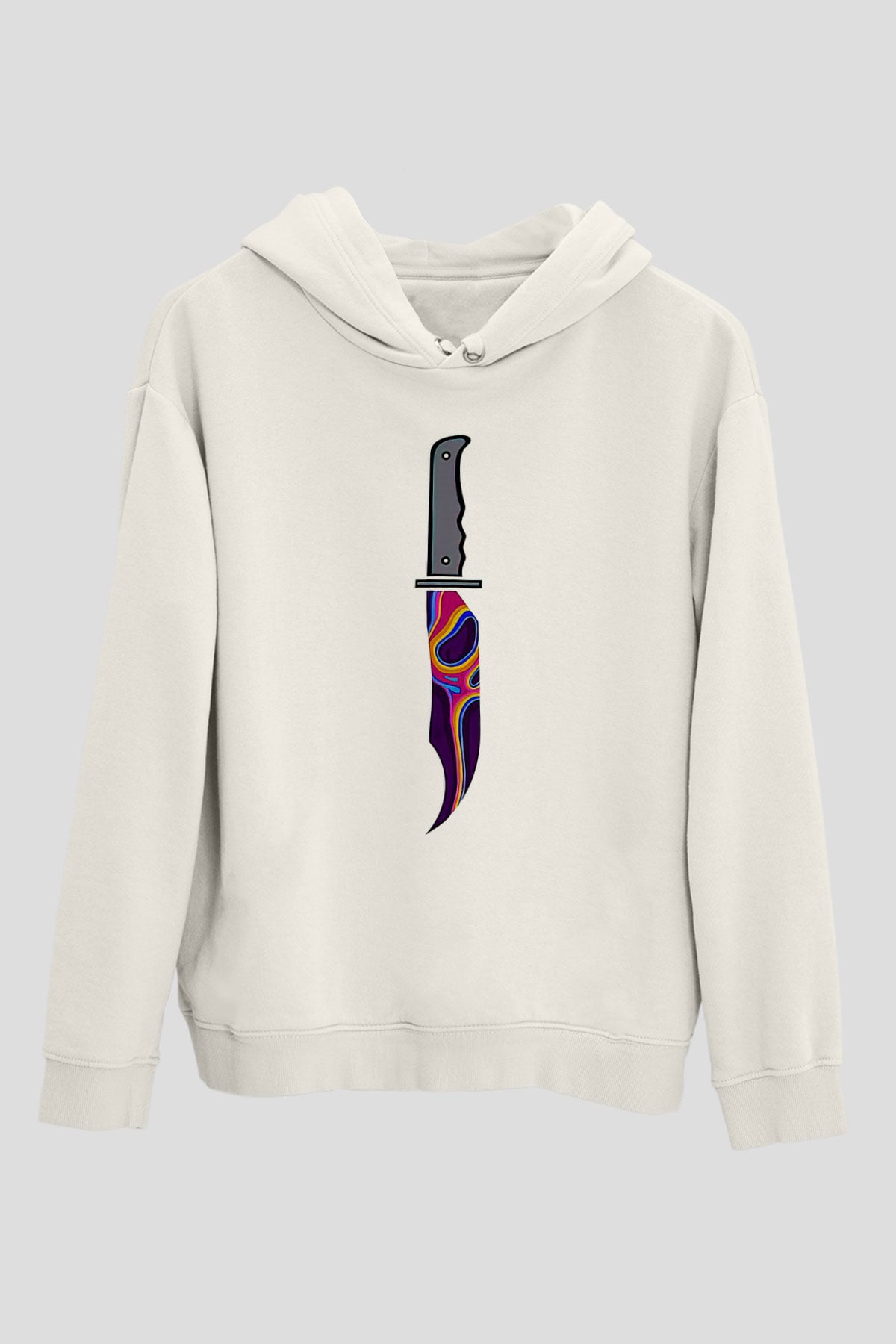 Halloween Baskılı Beyaz Unisex Kapüşonlu Sweatshirt