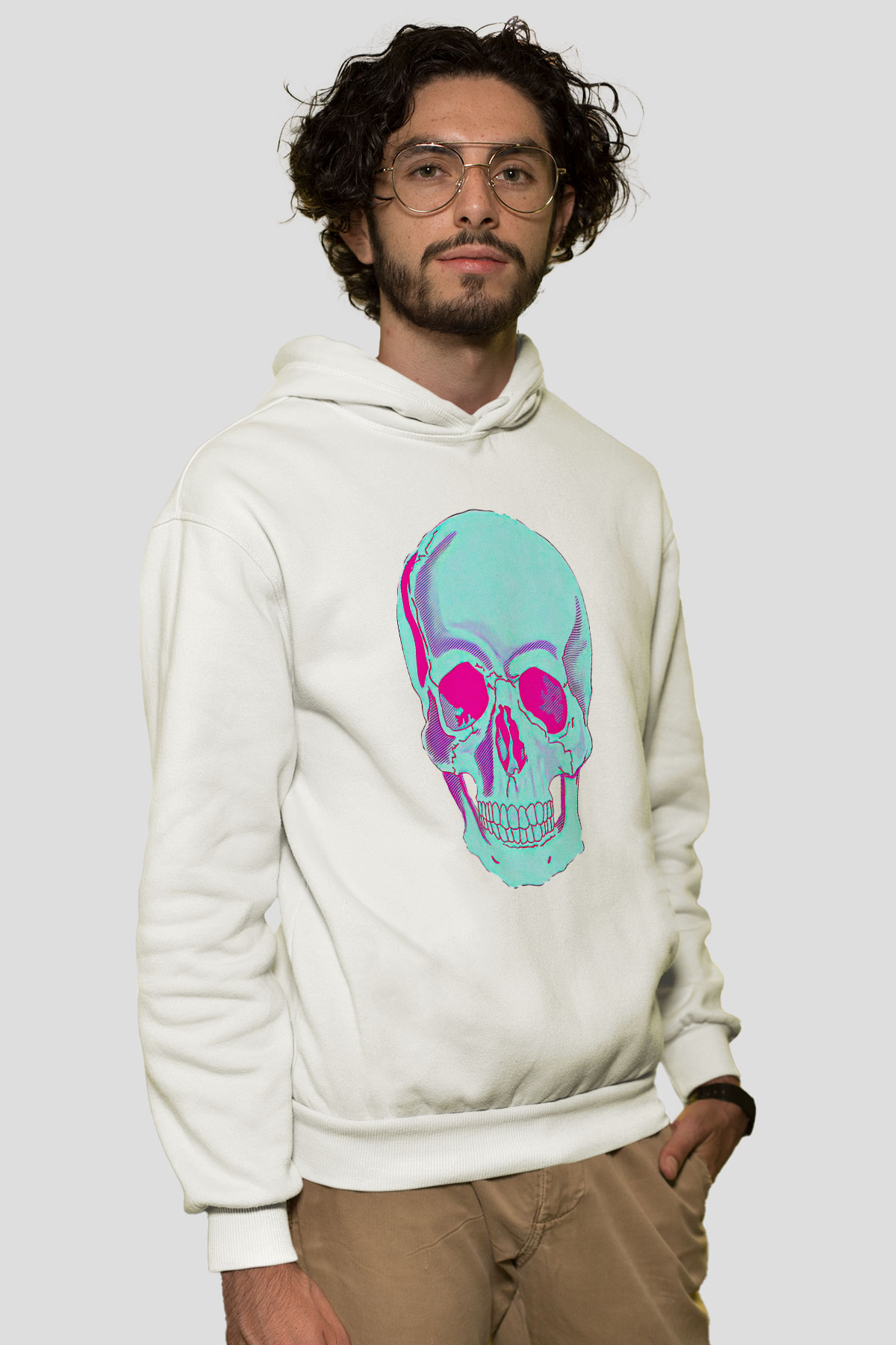 Halloween Baskılı Beyaz Unisex Kapüşonlu Sweatshirt