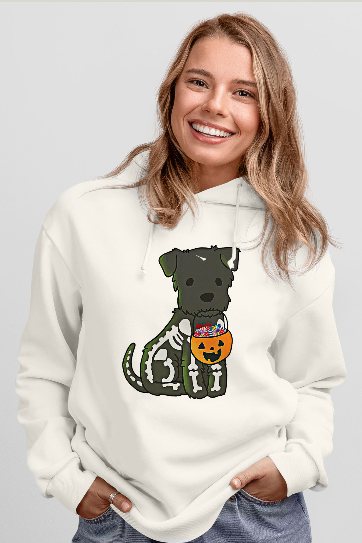 Halloween Baskılı Beyaz Unisex Kapüşonlu Sweatshirt