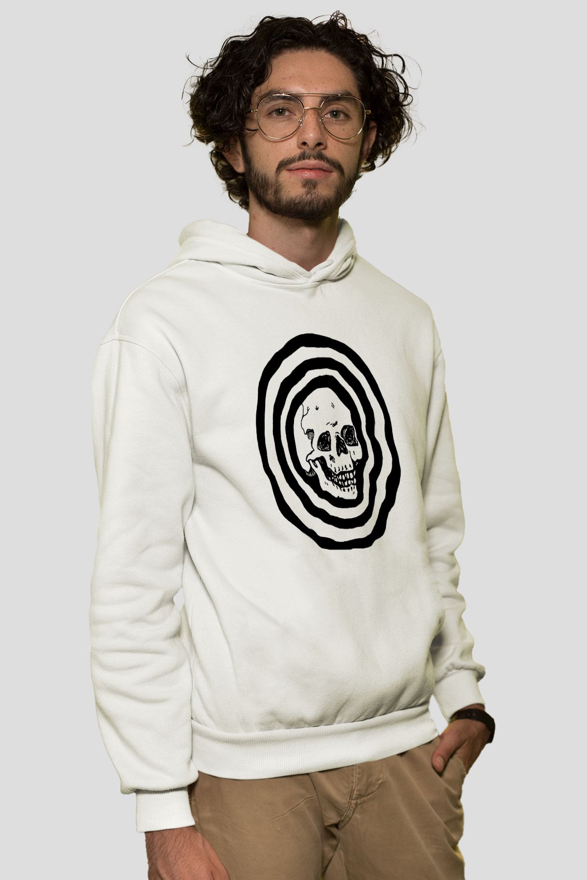 Halloween Baskılı Beyaz Unisex Kapüşonlu Sweatshirt