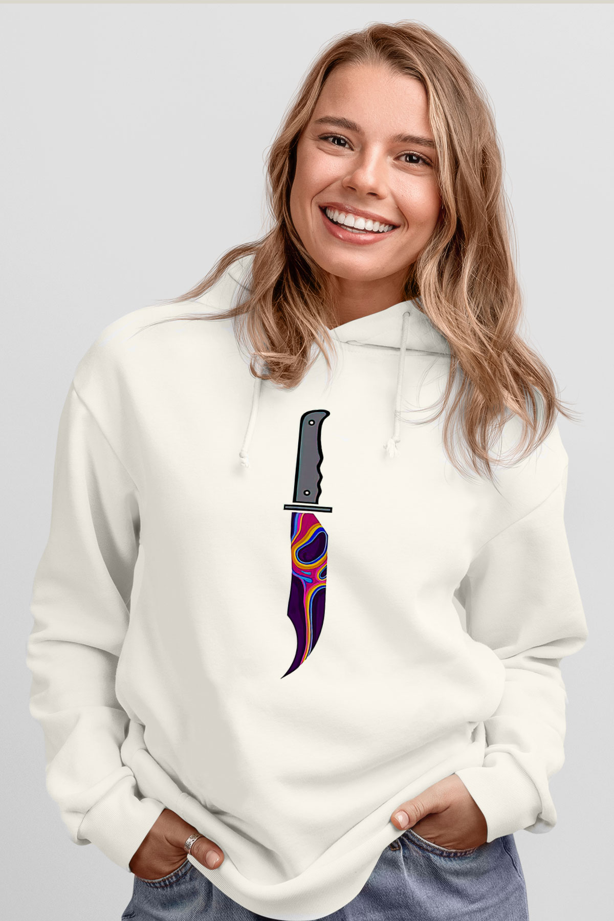 Halloween Baskılı Beyaz Unisex Kapüşonlu Sweatshirt