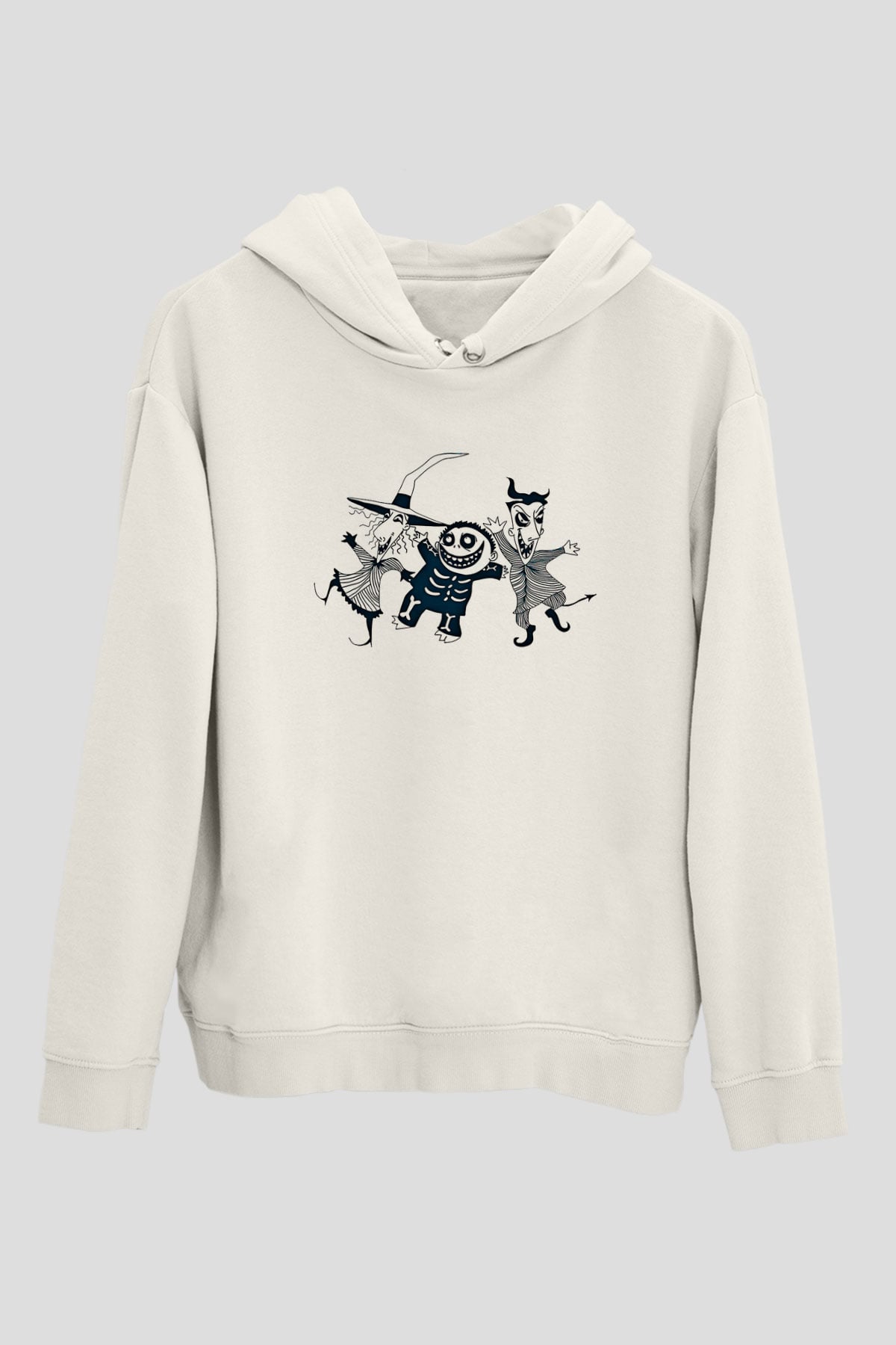 Halloween Baskılı Beyaz Unisex Kapüşonlu Sweatshirt