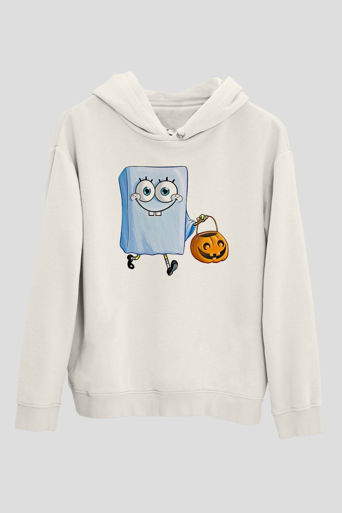 Halloween Baskılı Beyaz Unisex Kapüşonlu Sweatshirt