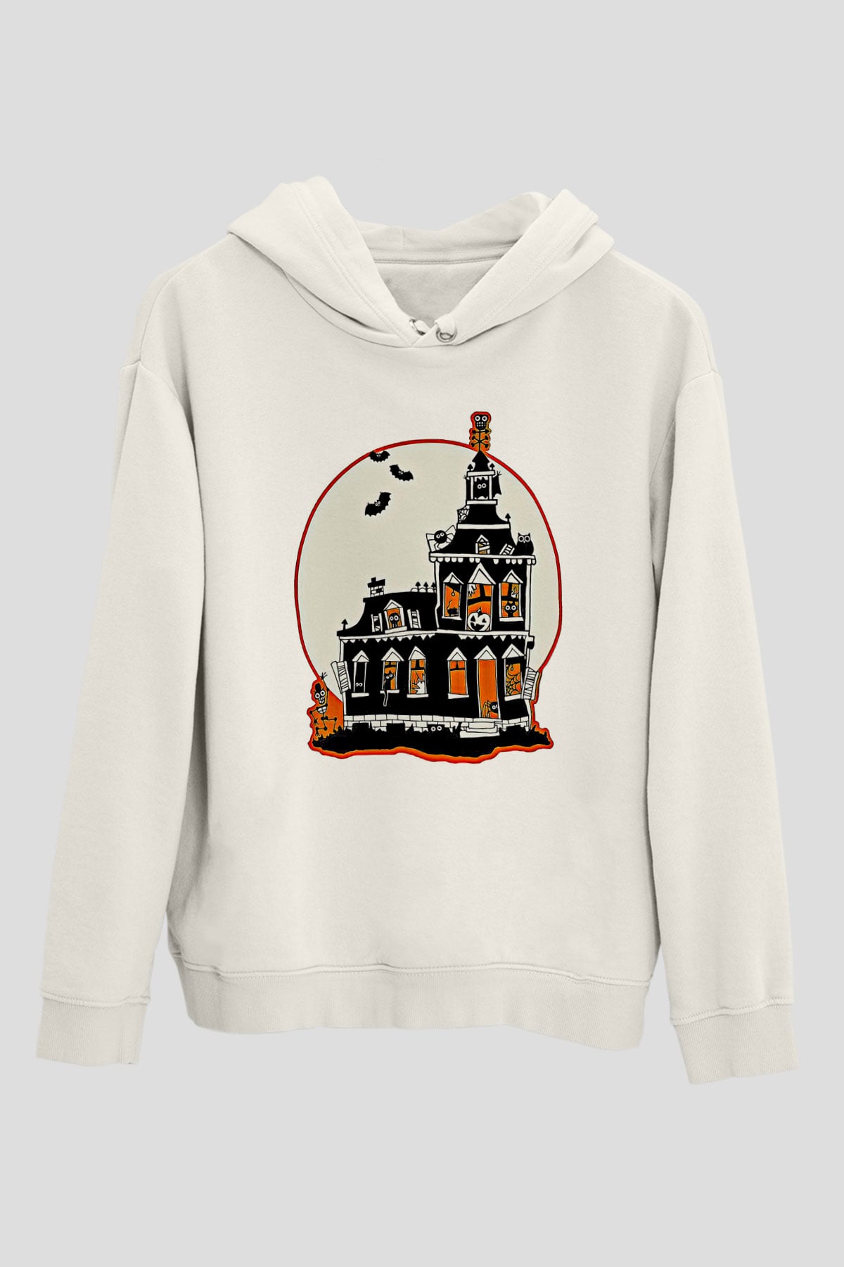 Halloween Baskılı Beyaz Unisex Kapüşonlu Sweatshirt