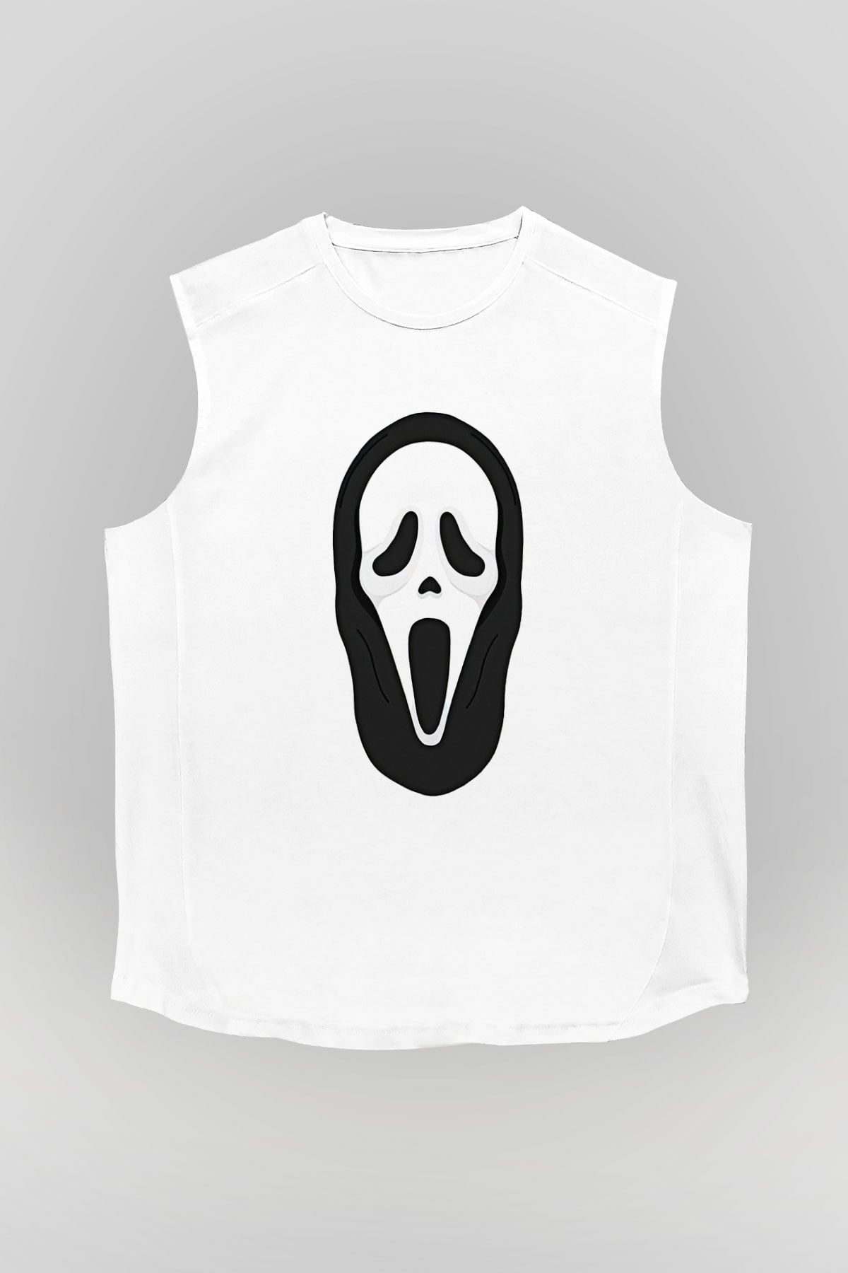 Halloween Baskılı Beyaz Unisex Kolsuz Tişört - Tshirt