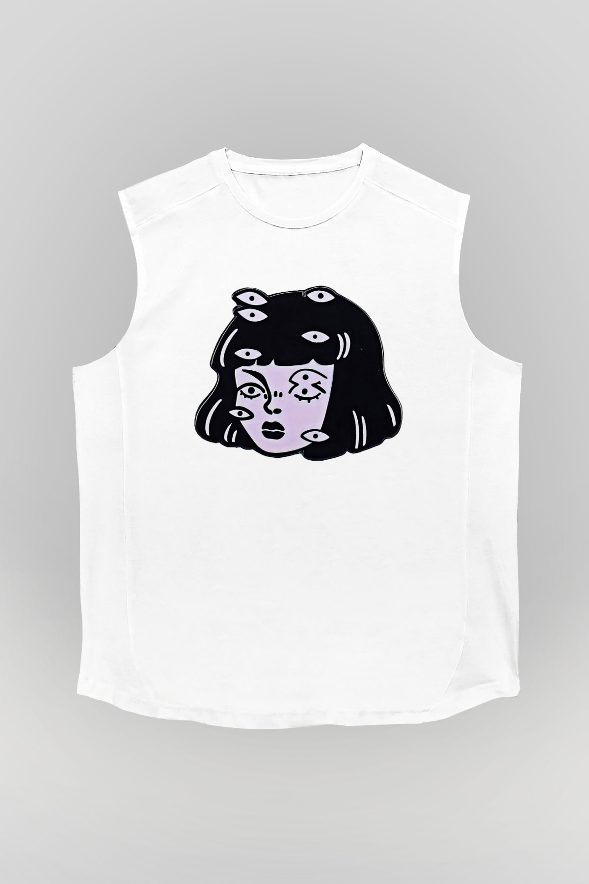 Halloween Baskılı Beyaz Unisex Kolsuz Tişört - Tshirt